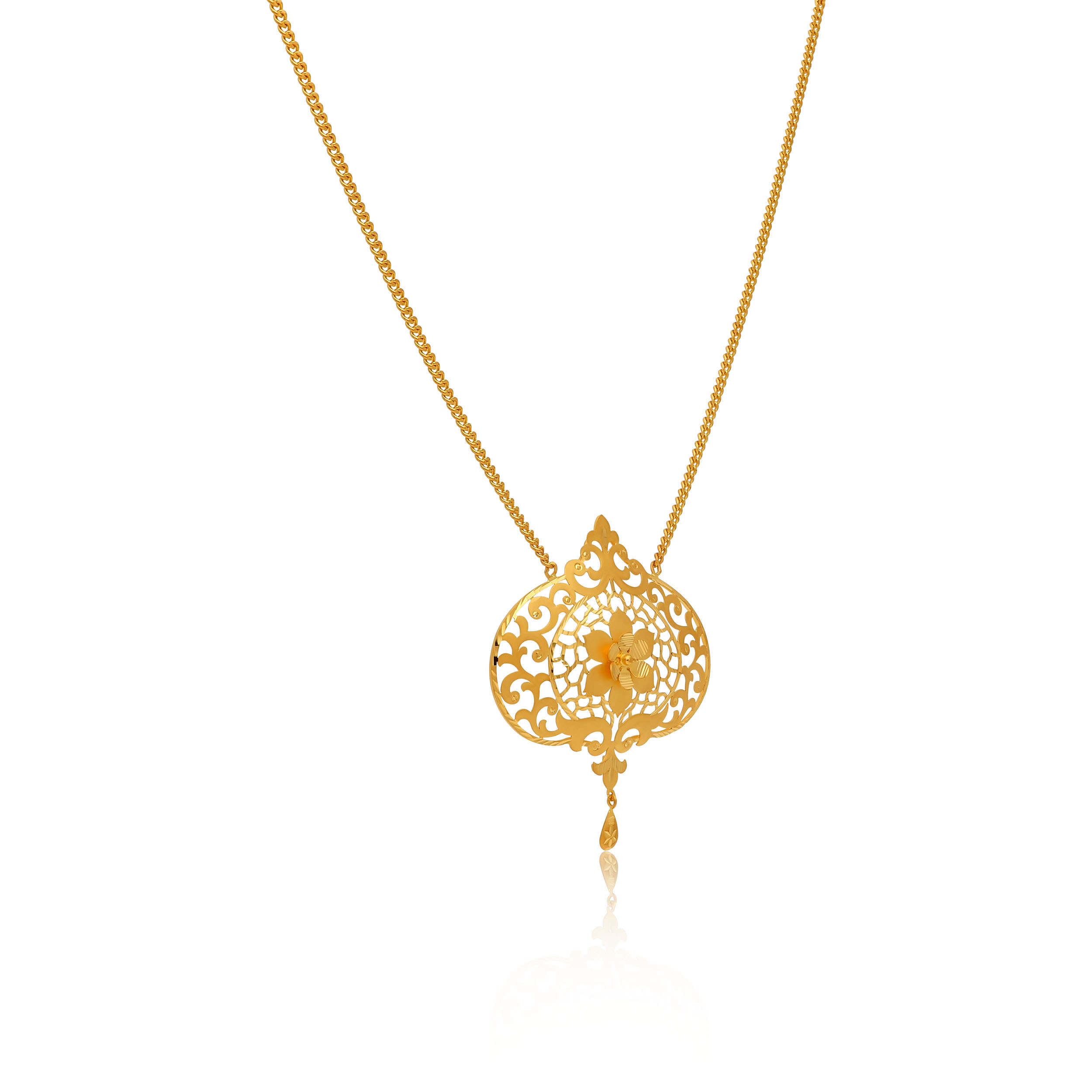 Floral Crest Gold Chain Pendant - Senco Gold and Diamonds