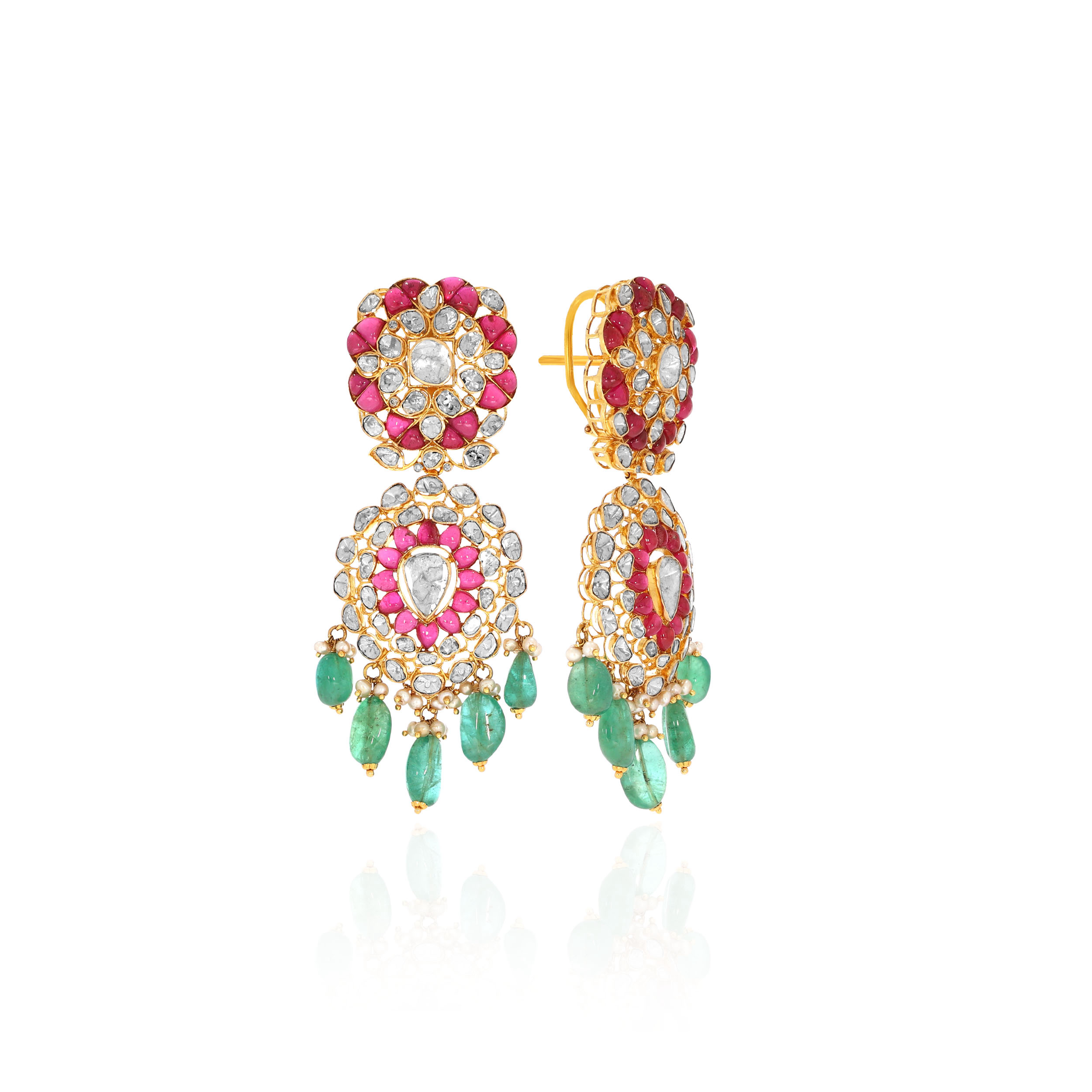 18K Yellow Gold Polki Diamond Drop Earrings-DT-D000757500 - Senco Gold and Diamonds