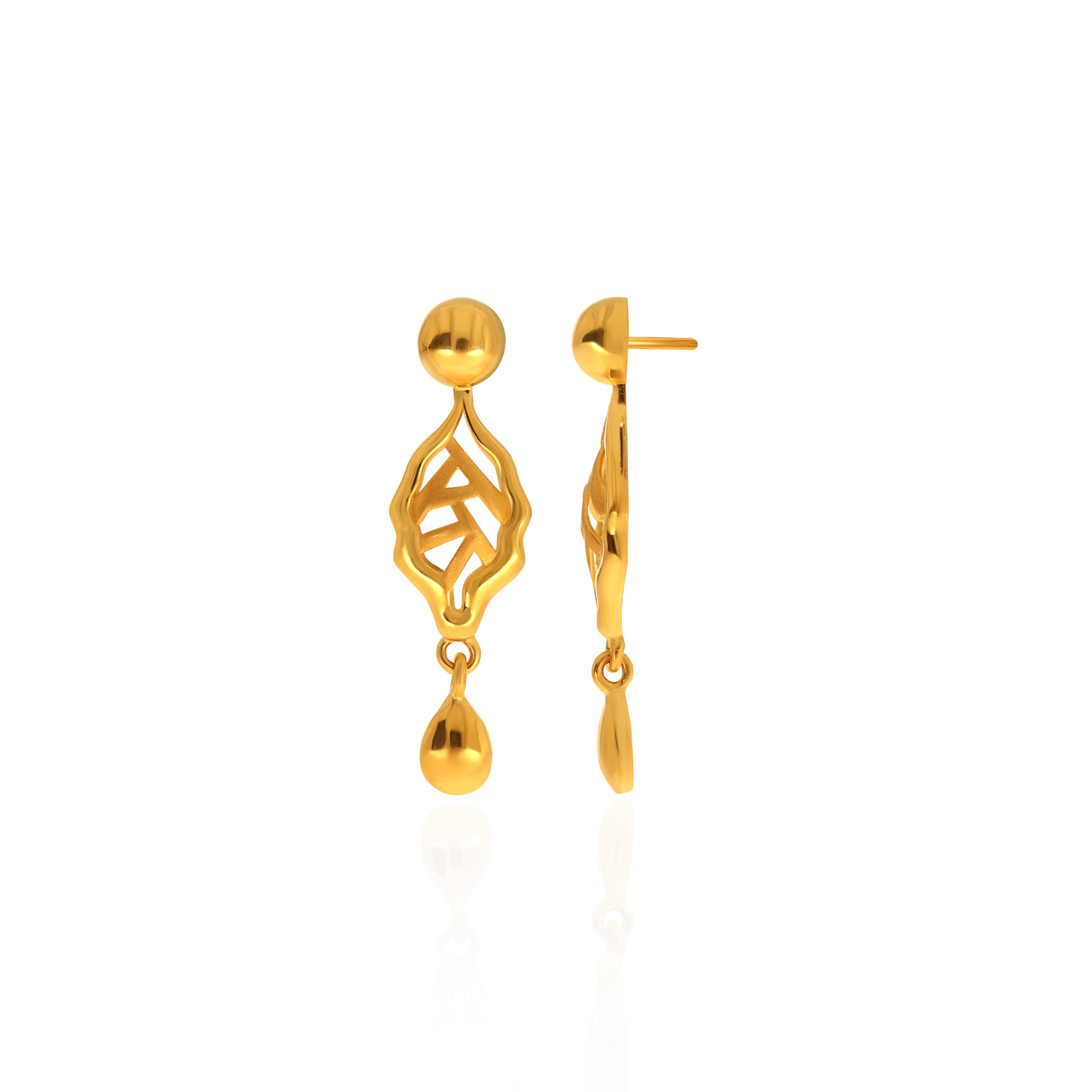 Wavy Leaf Gold Drop Earrings - Senco Gold and Diamonds