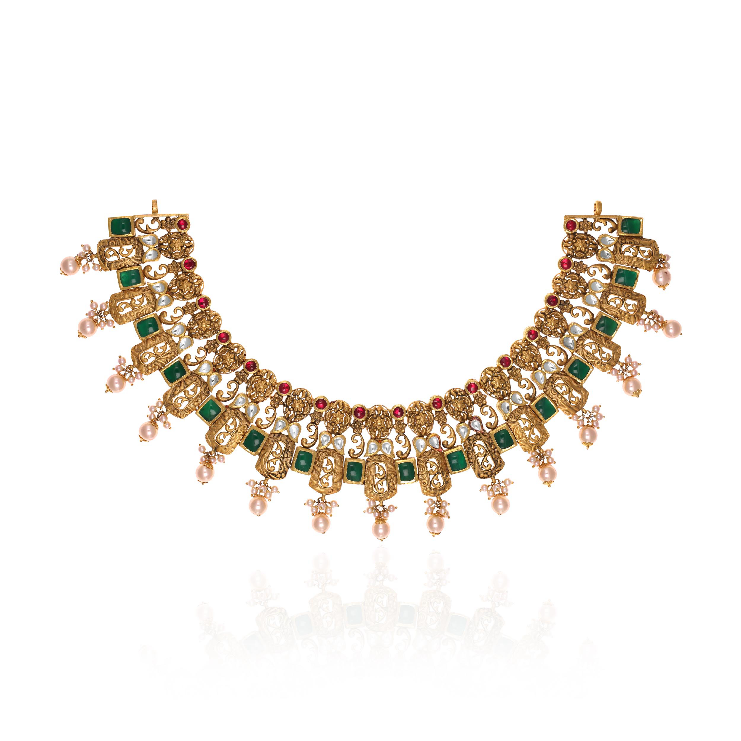 Timeless Antique Gold Kundan Necklace - Senco Gold and Diamonds