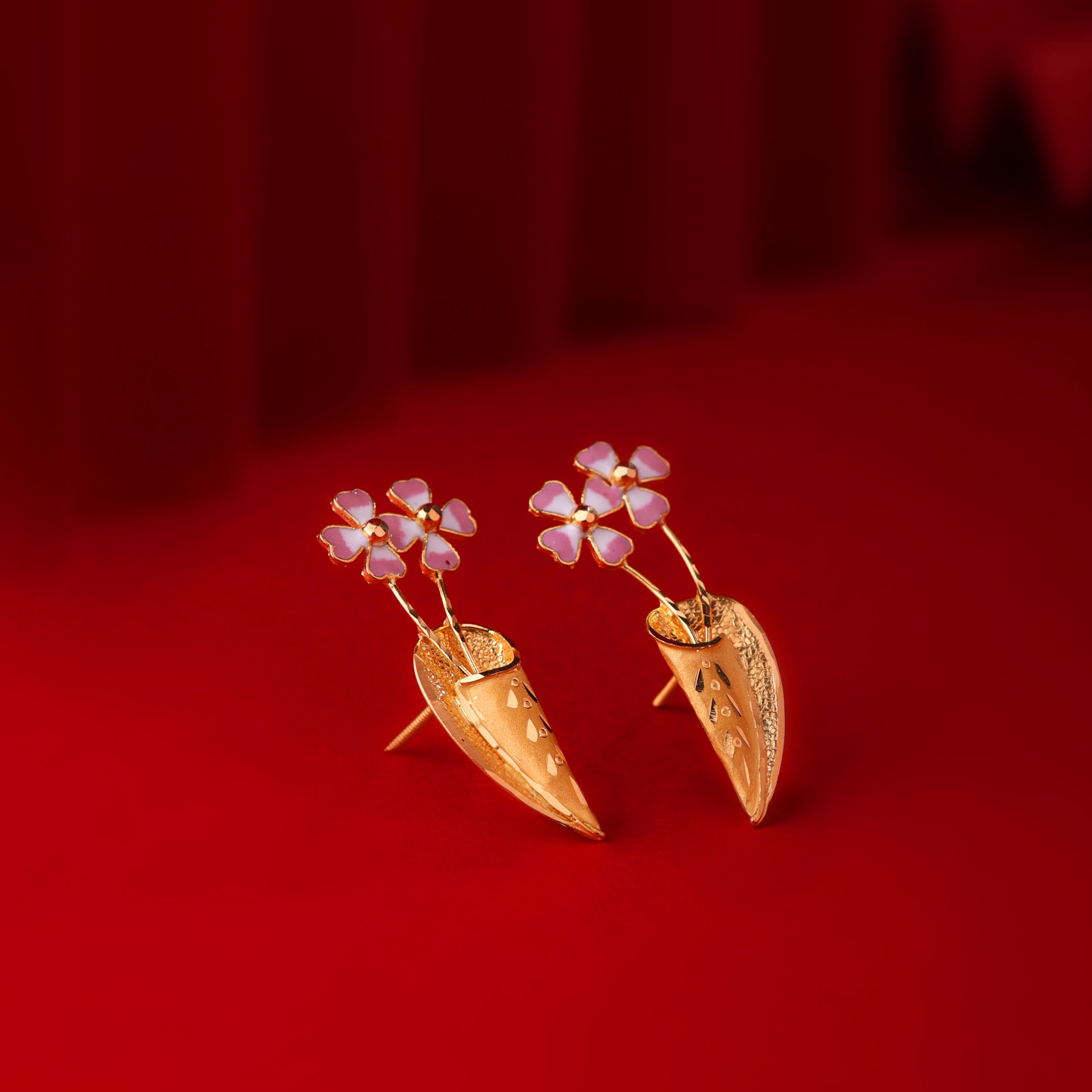 Serene Blossom Gold Studs - Senco Gold and Diamonds