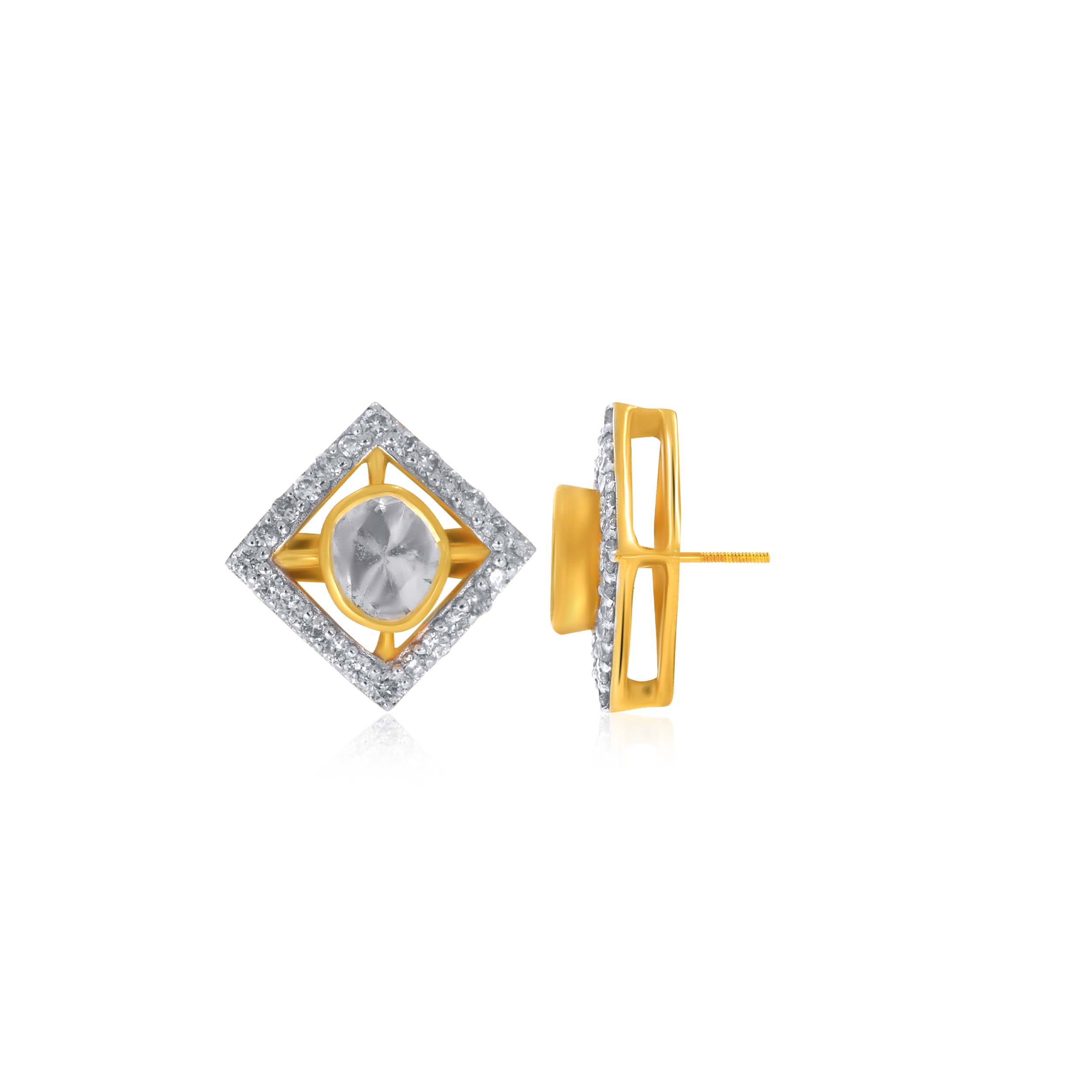 Rhombic Radiance Polki Diamond Studs - Senco Gold and Diamonds