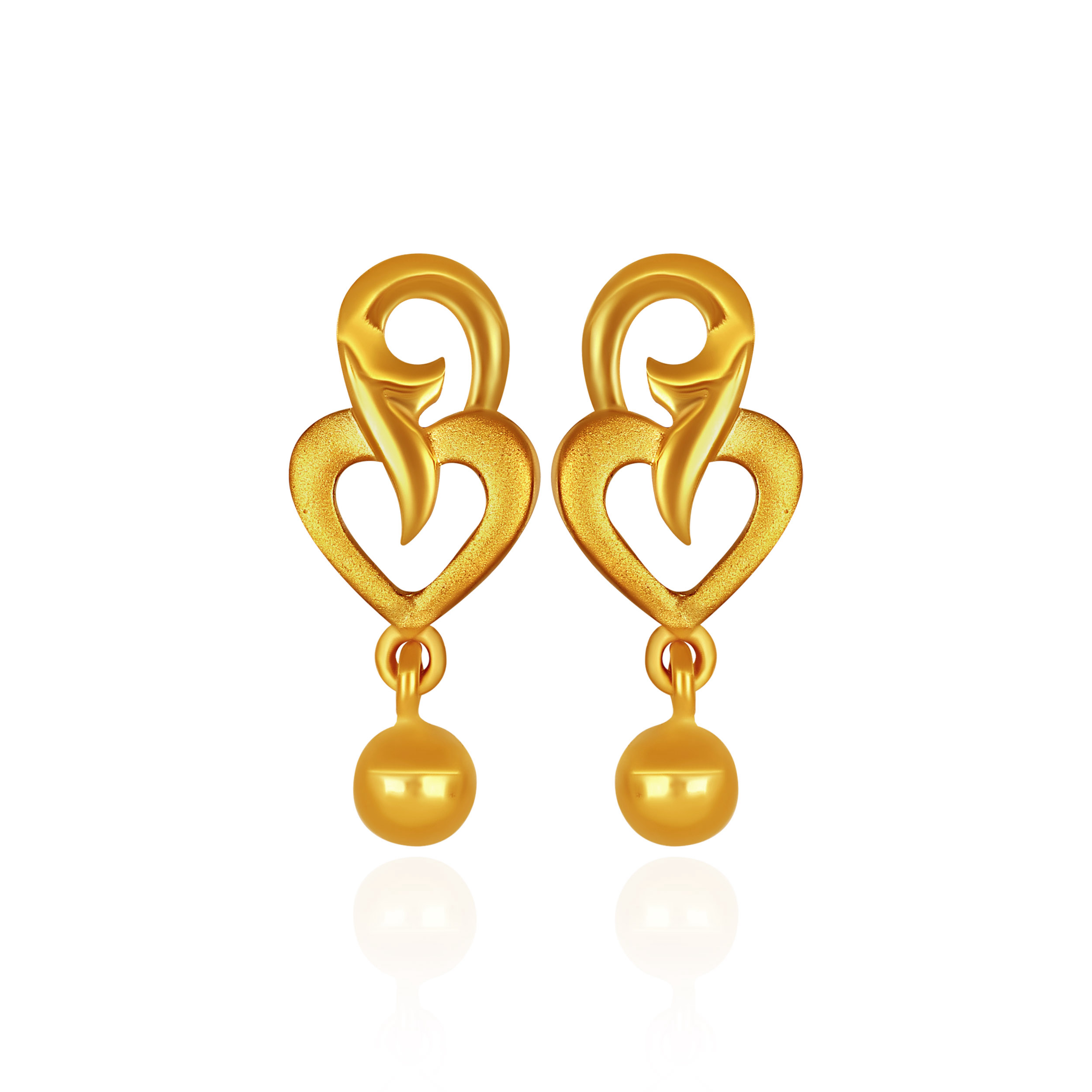 Heart & Swirl Gold Drop Earrings - Senco Gold and Diamonds