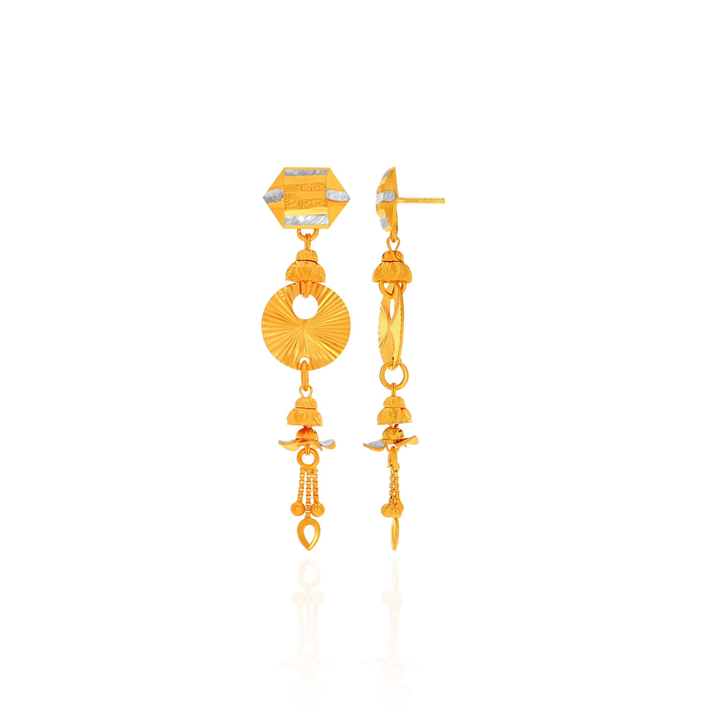 Radiant Hexagonal Drop Gold Dangler Earrings - Senco Gold and Diamonds