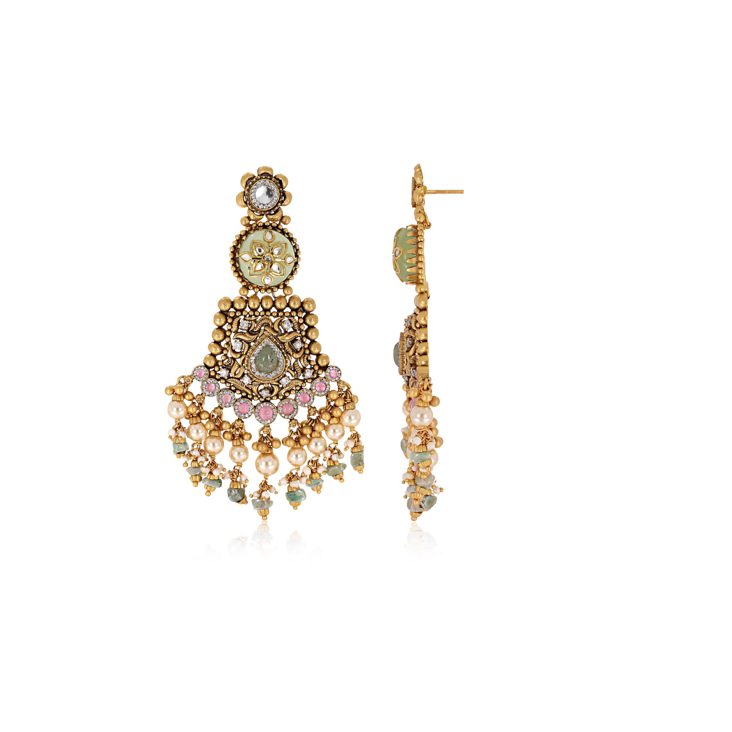 Enchanting Antique Gold Kundan Danglers - Senco Gold and Diamonds