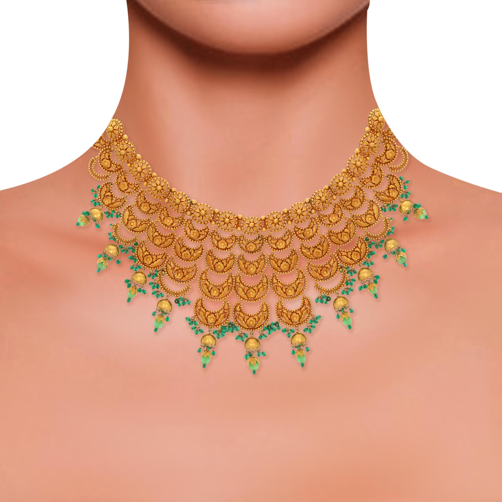 Blessed Moon Antique Gold Choker Necklace - Senco Gold and Diamonds