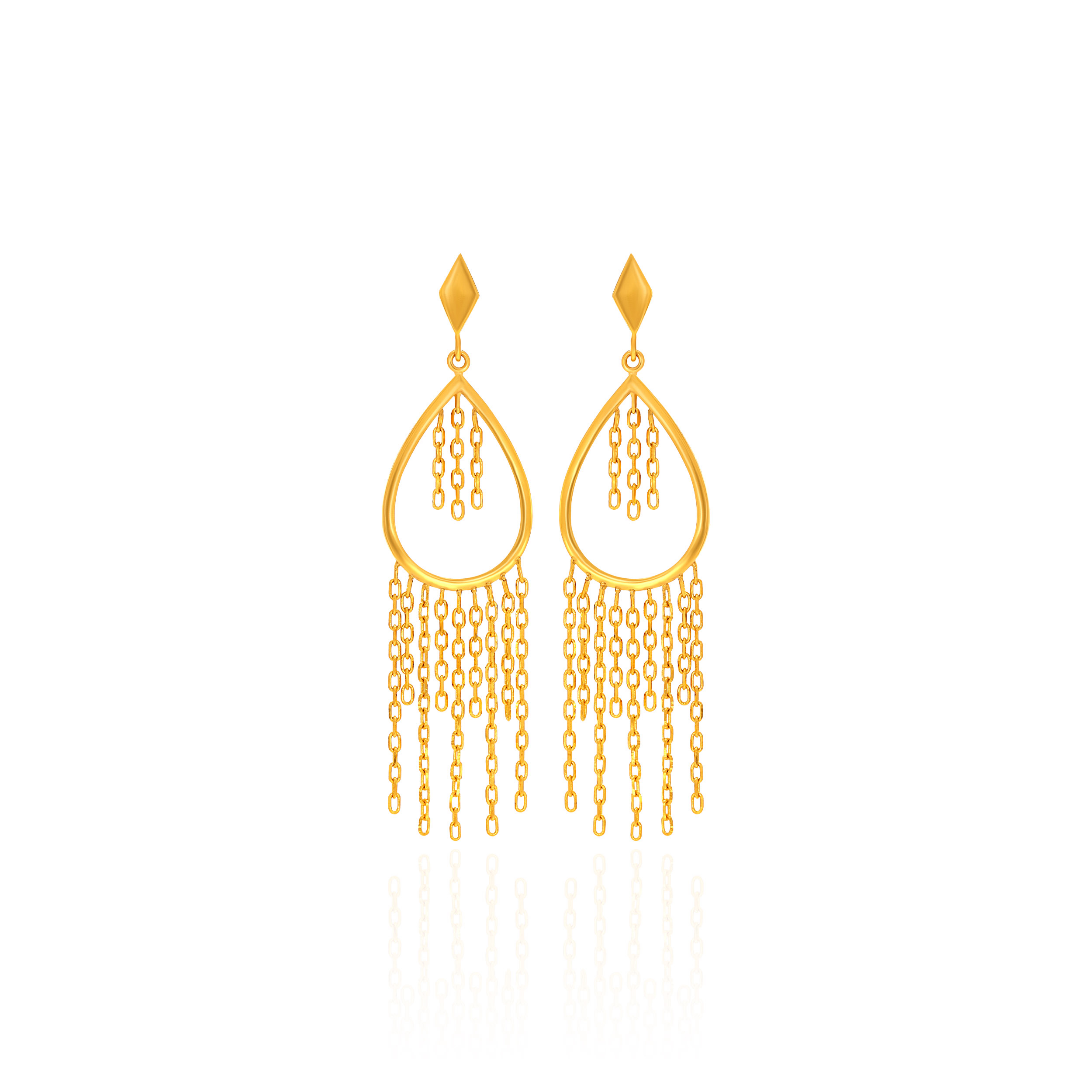 Elegant Pear Frame Chain Gold Earrings - Senco Gold and Diamonds