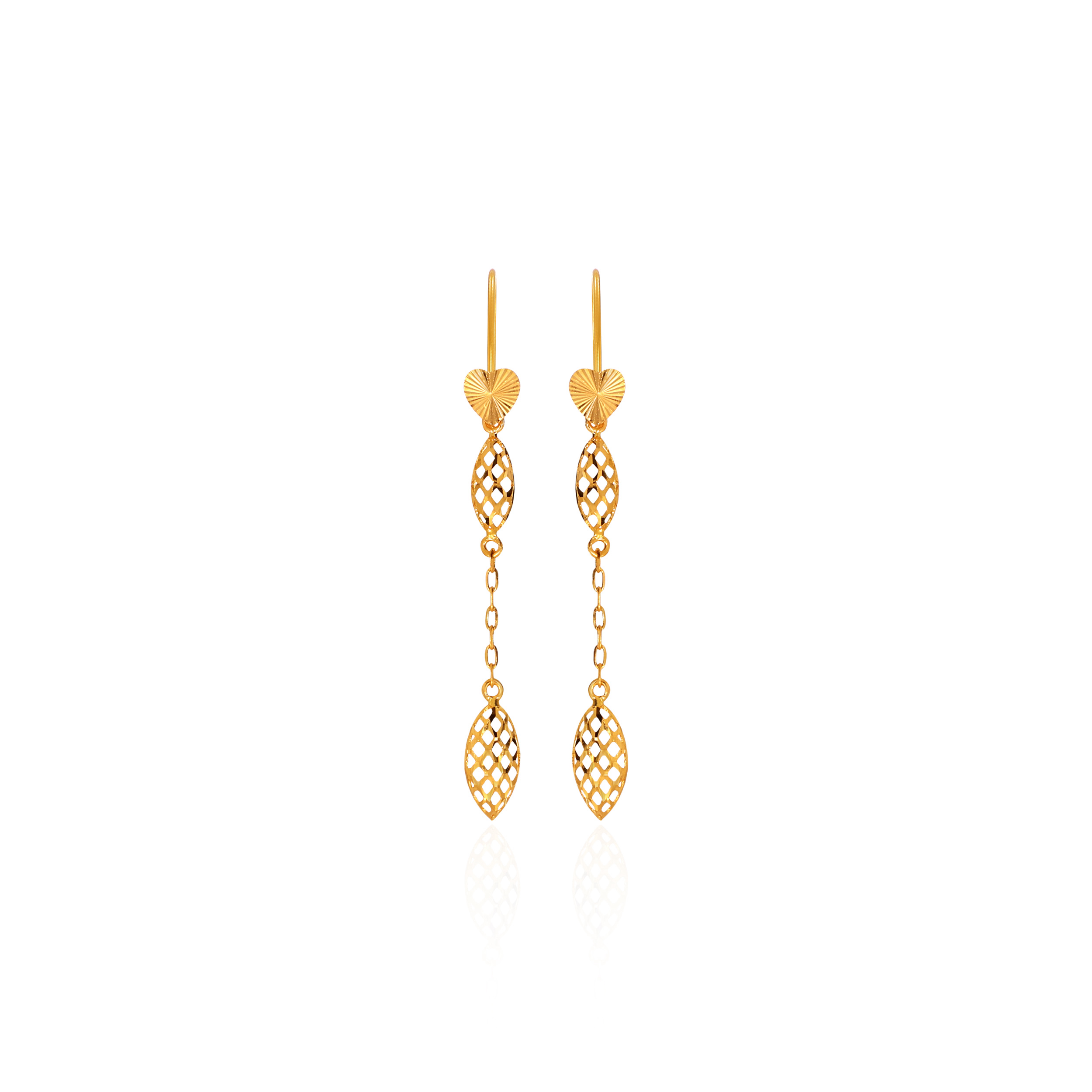 Modish Petals Gold Hook Long Earrings - Senco Gold and Diamonds