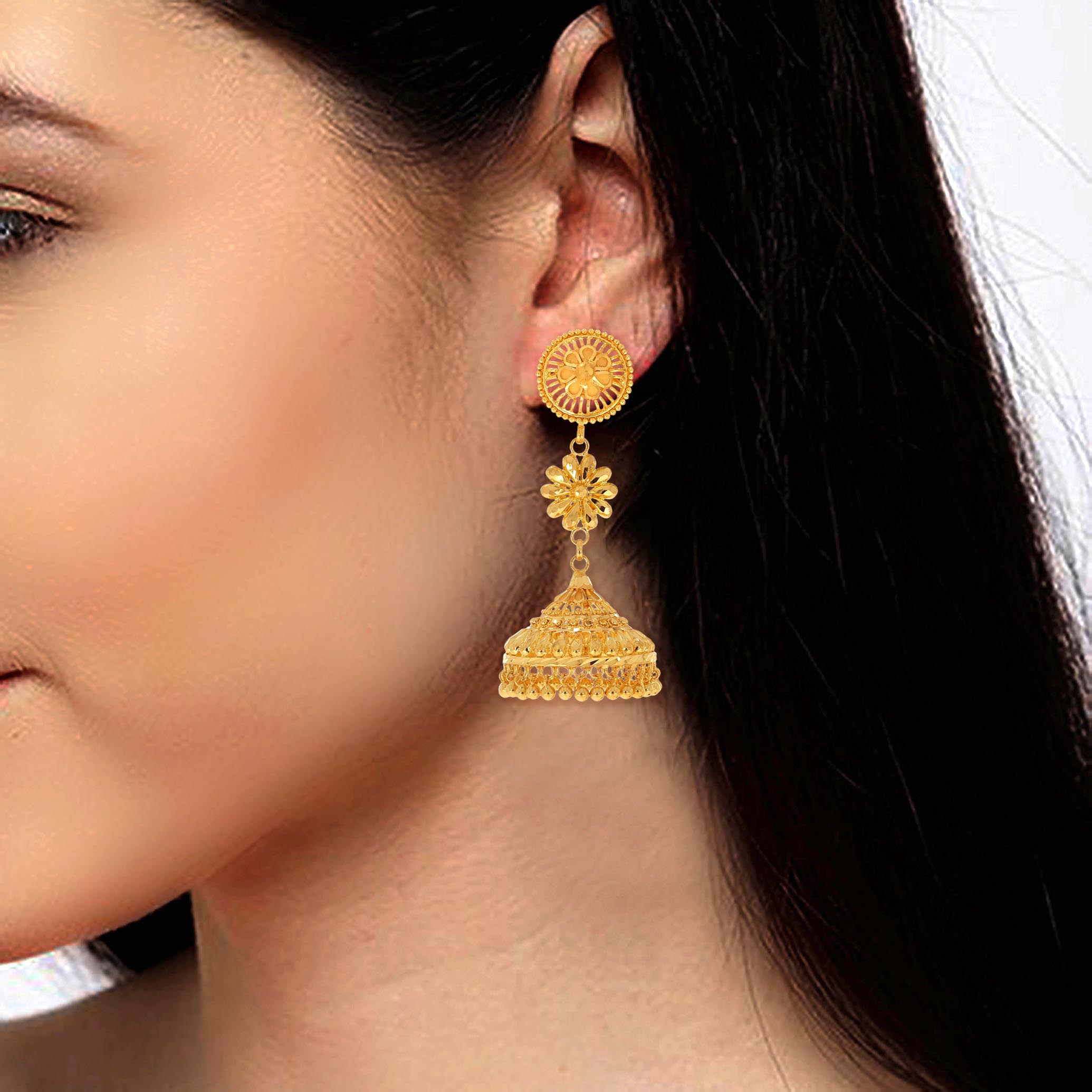 Bloomed Shagun Gold Jhumka Earrings - Senco Gold and Diamonds
