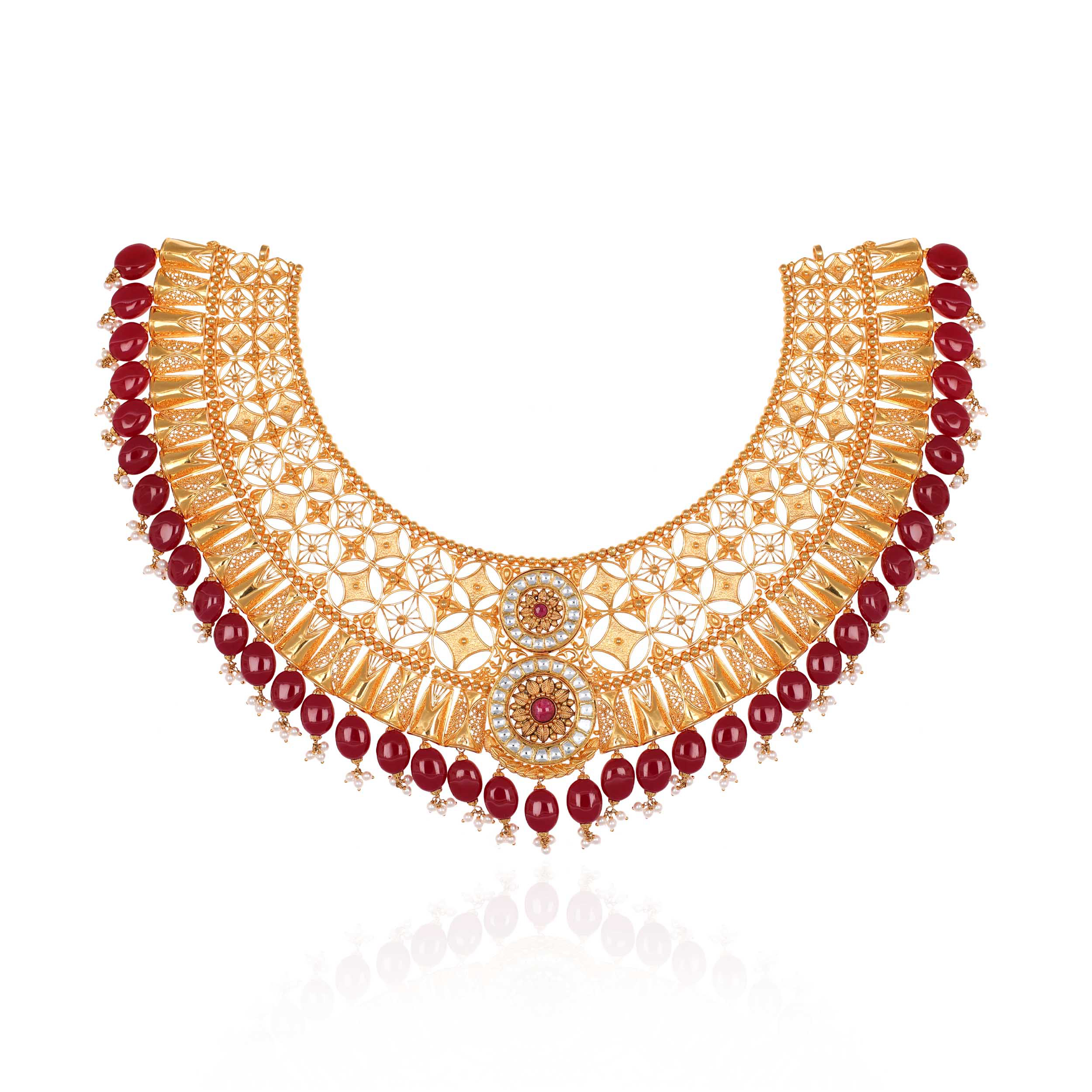 Sunlit Cascade Kundan Statement Gold Necklace - Senco Gold and Diamonds