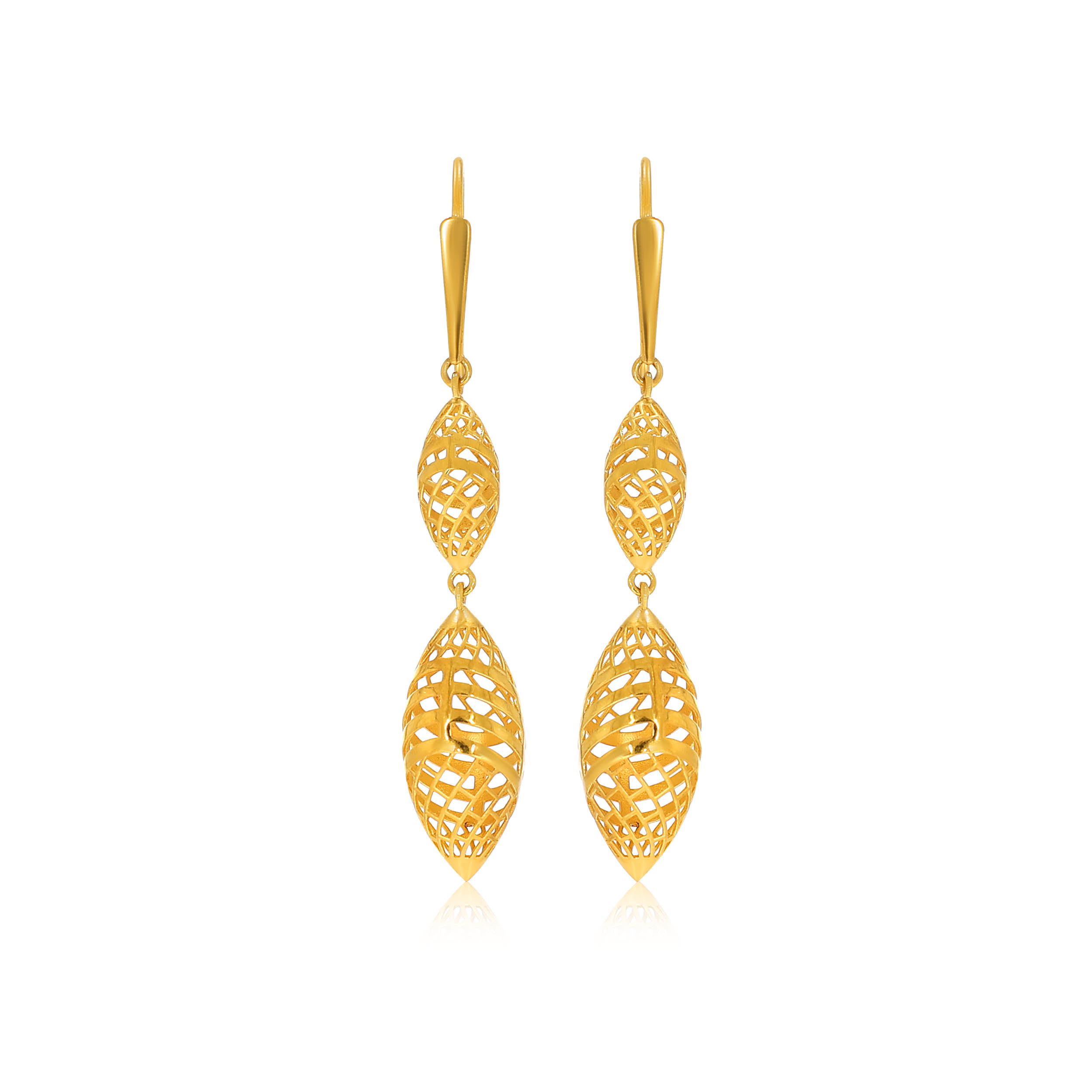 Translucent Leaves Gold Hook Earrings - Senco Gold and Diamonds