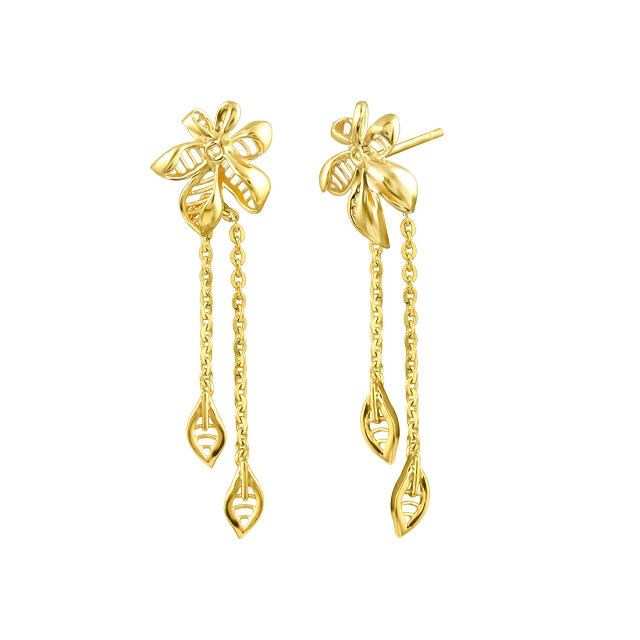 Floral Teaser Gold Drop Earrings - Senco Gold and Diamonds