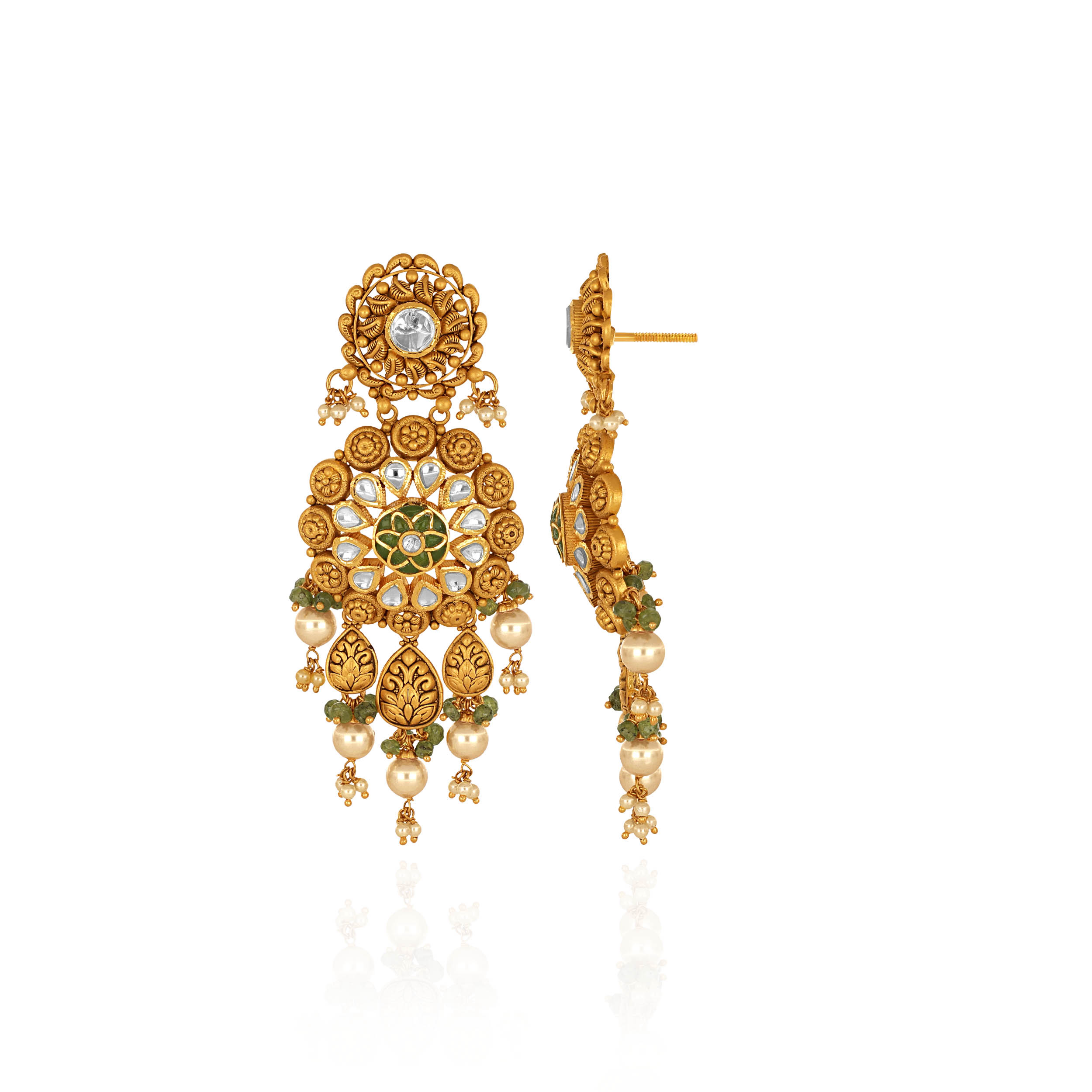 Splendour Aura Kundan Gold Earrings - Senco Gold and Diamonds