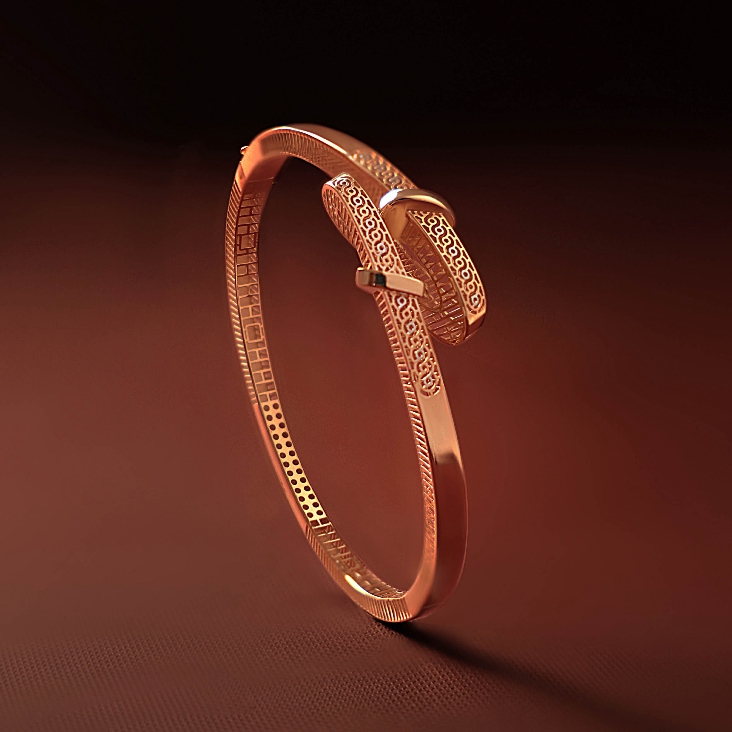 Rose Knot Statement Gold Chur Bangle - Senco Gold and Diamonds