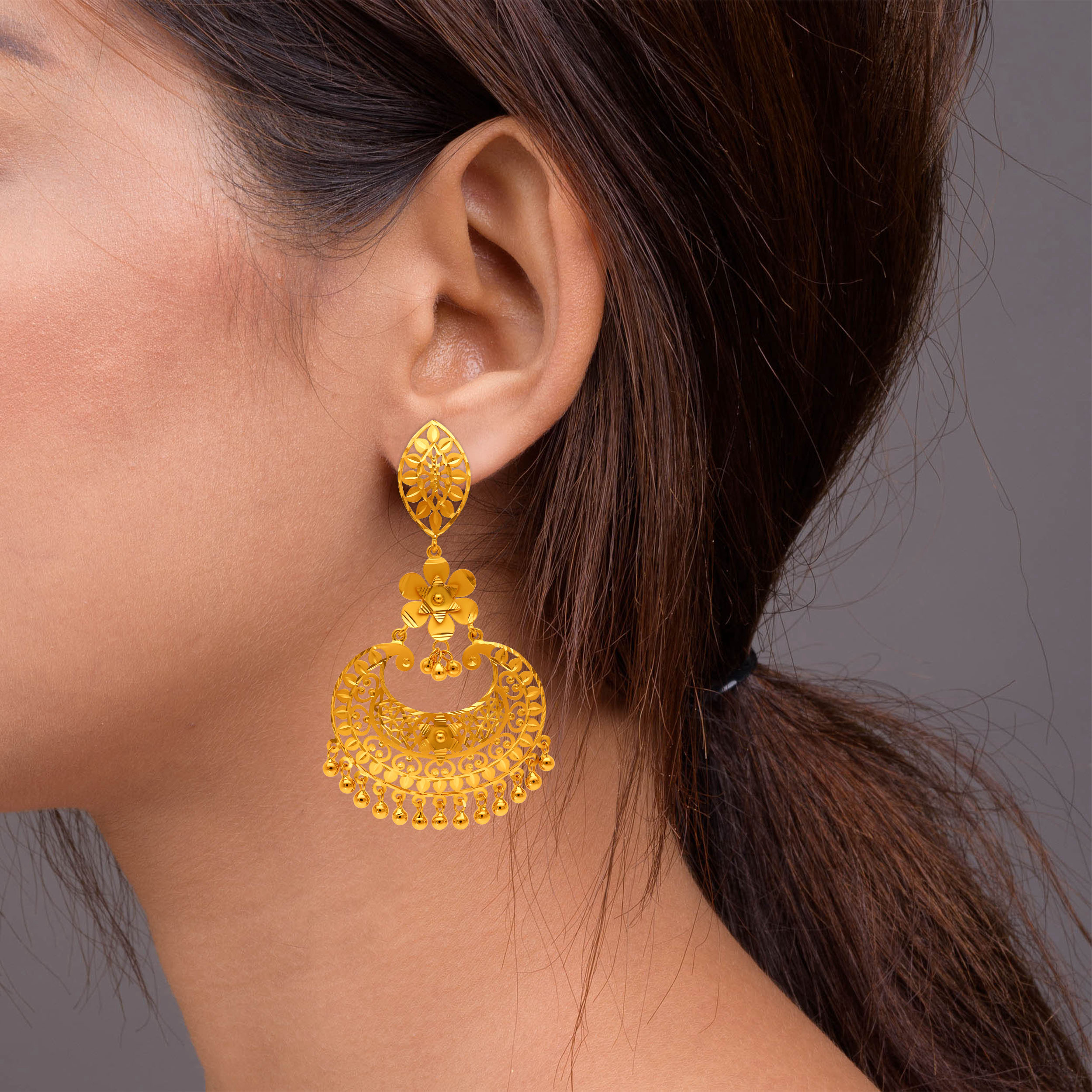 Bridal Bloom Gold Chand Bali Earrings - Senco Gold and Diamonds