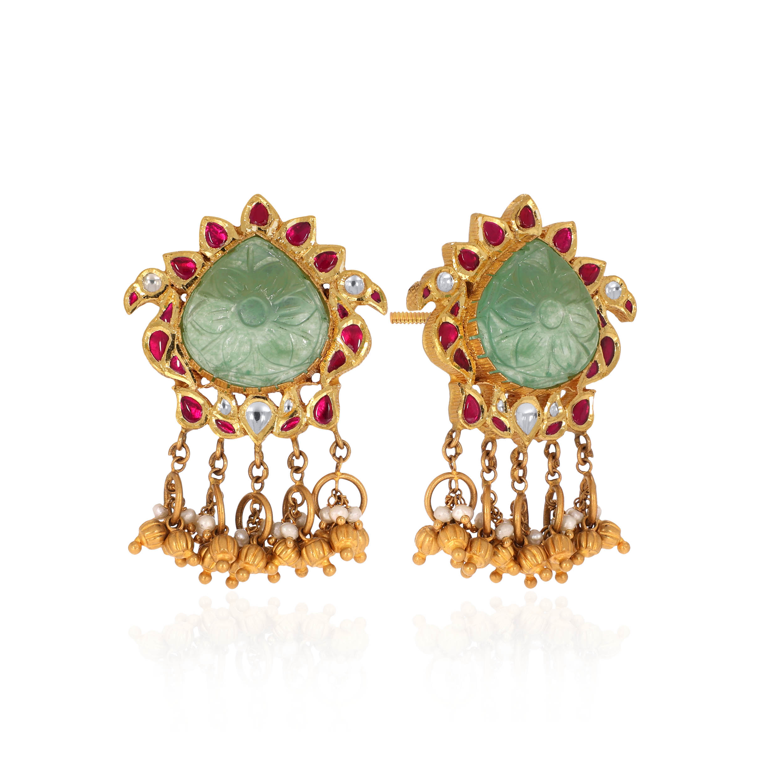 22K Yellow Gold Kundan Drop Earrings-GPGN-D000766911 - Senco Gold and Diamonds