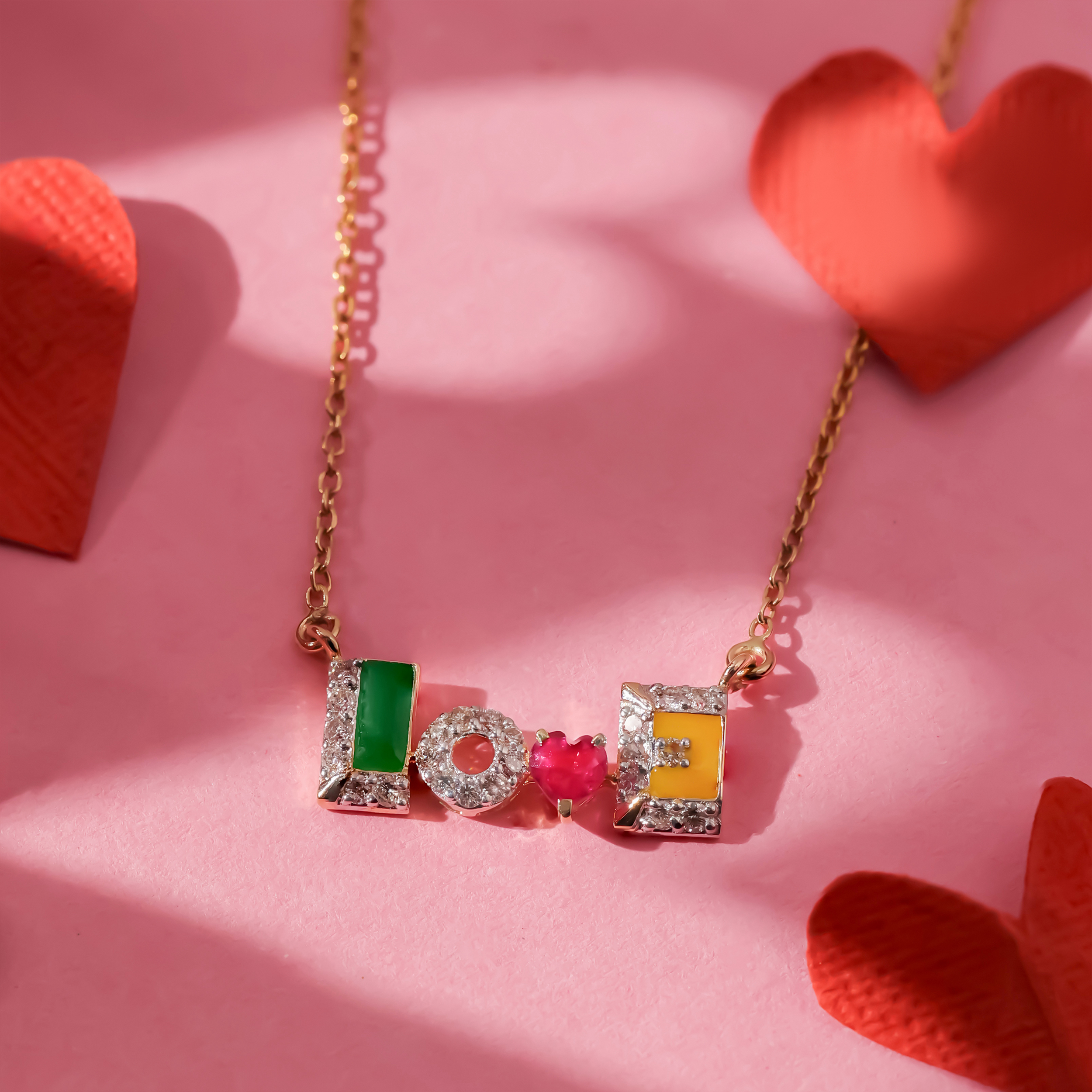 Shimmery Love Diamond Chain Pendant - Senco Gold and Diamonds