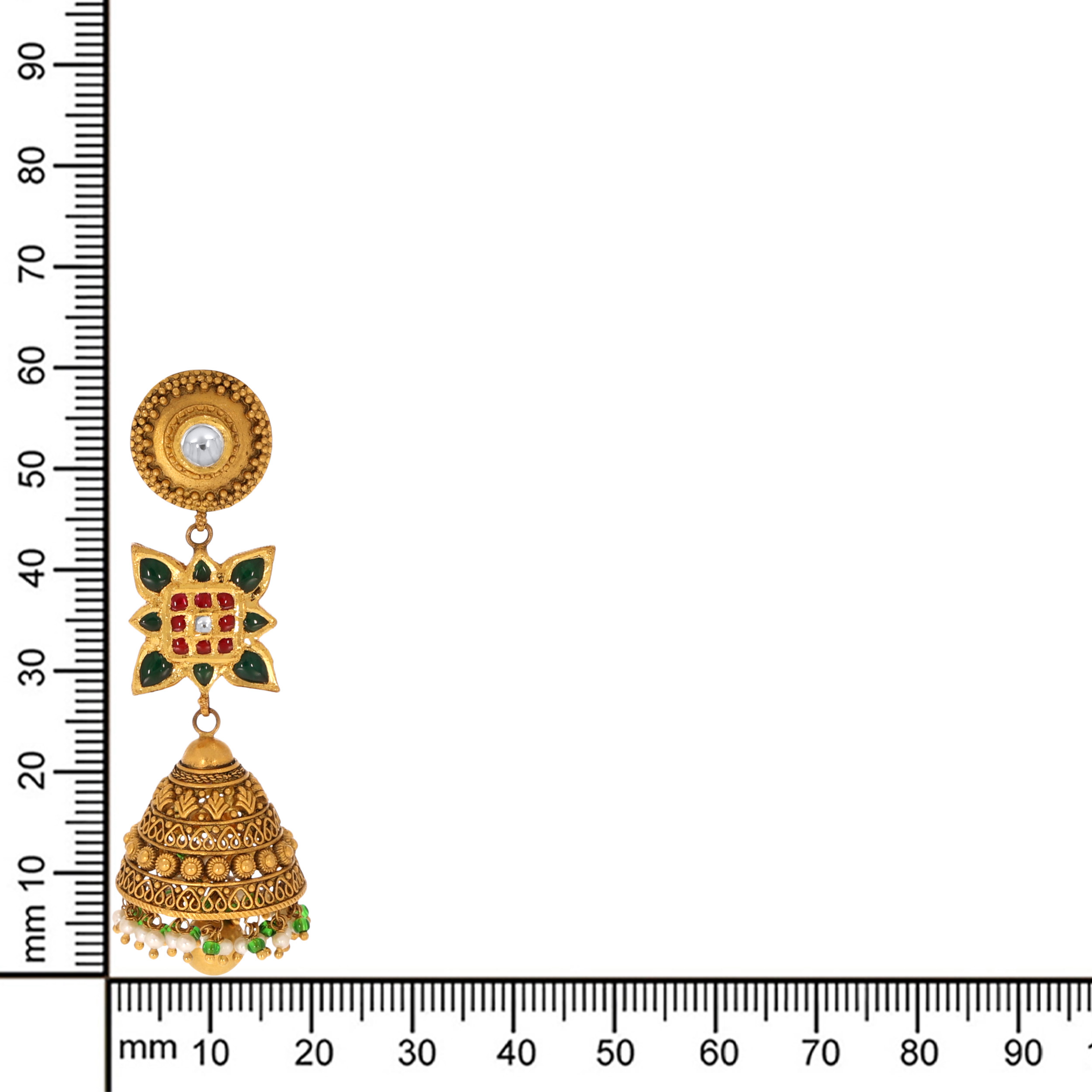 Ethnic Antique Gold Kundan Jhumka Earrings - Senco Gold and Diamonds