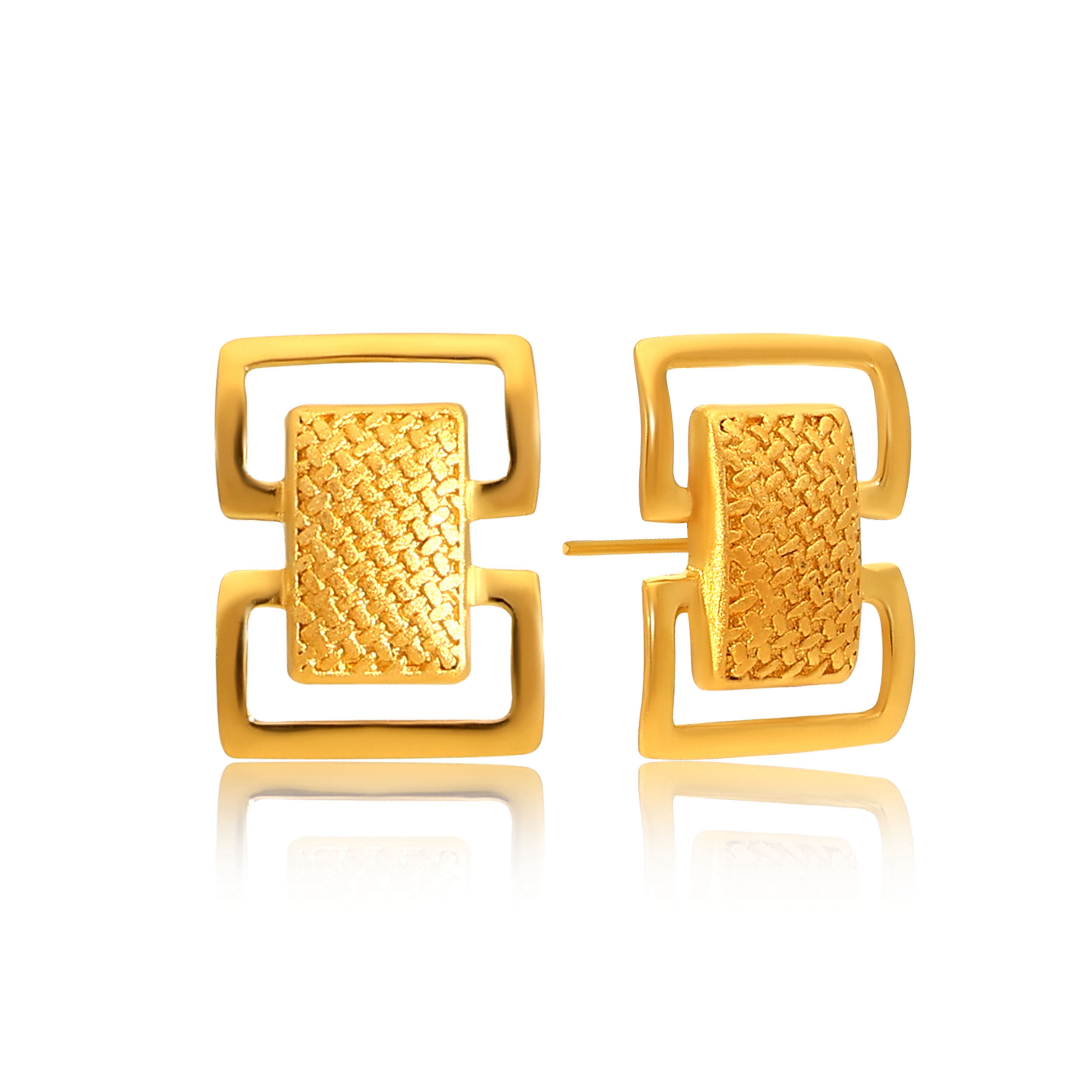Textured Grid Gold Studs - Senco Gold and Diamonds