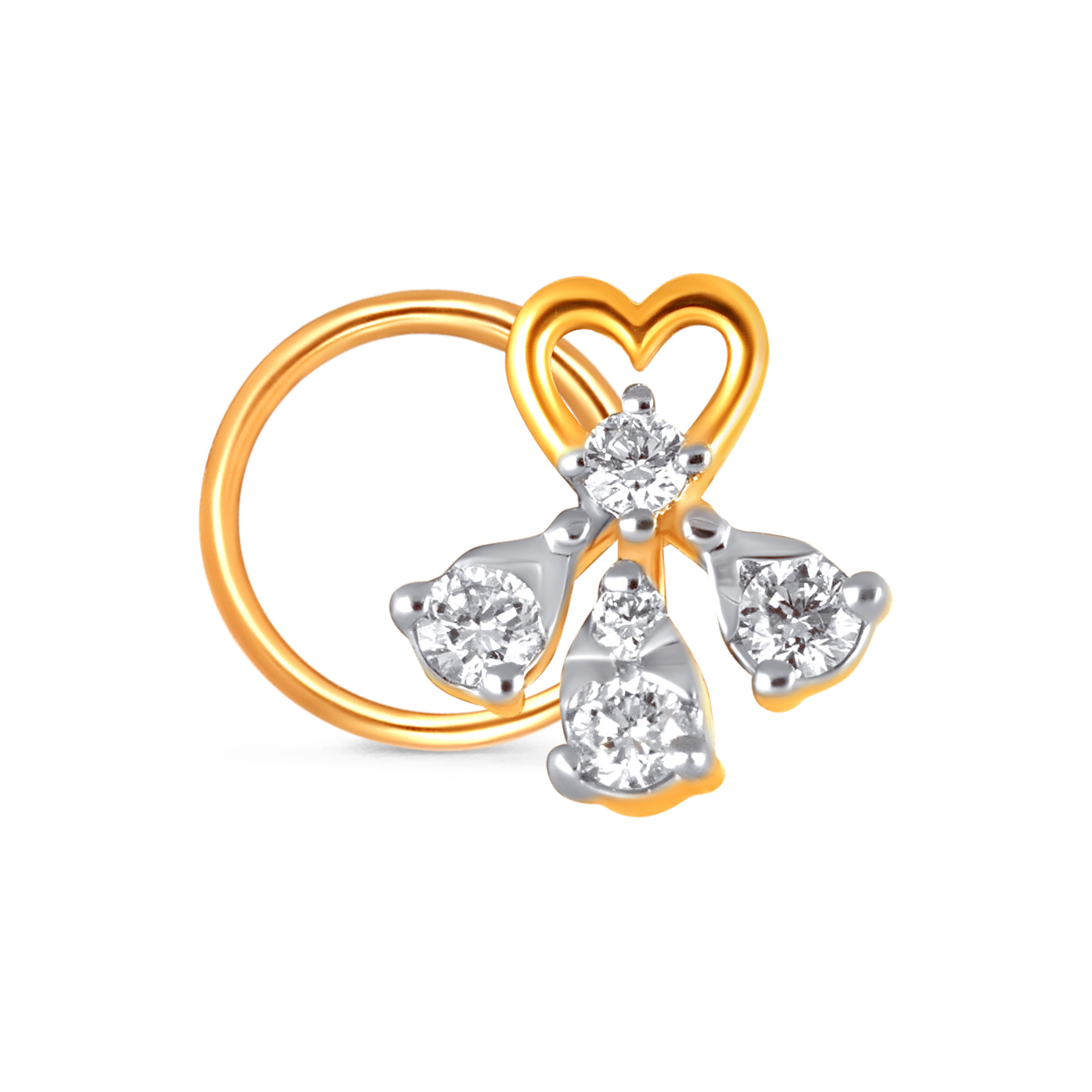 Lustrous Heart Droplet Diamond Nose Pin - Senco Gold and Diamonds