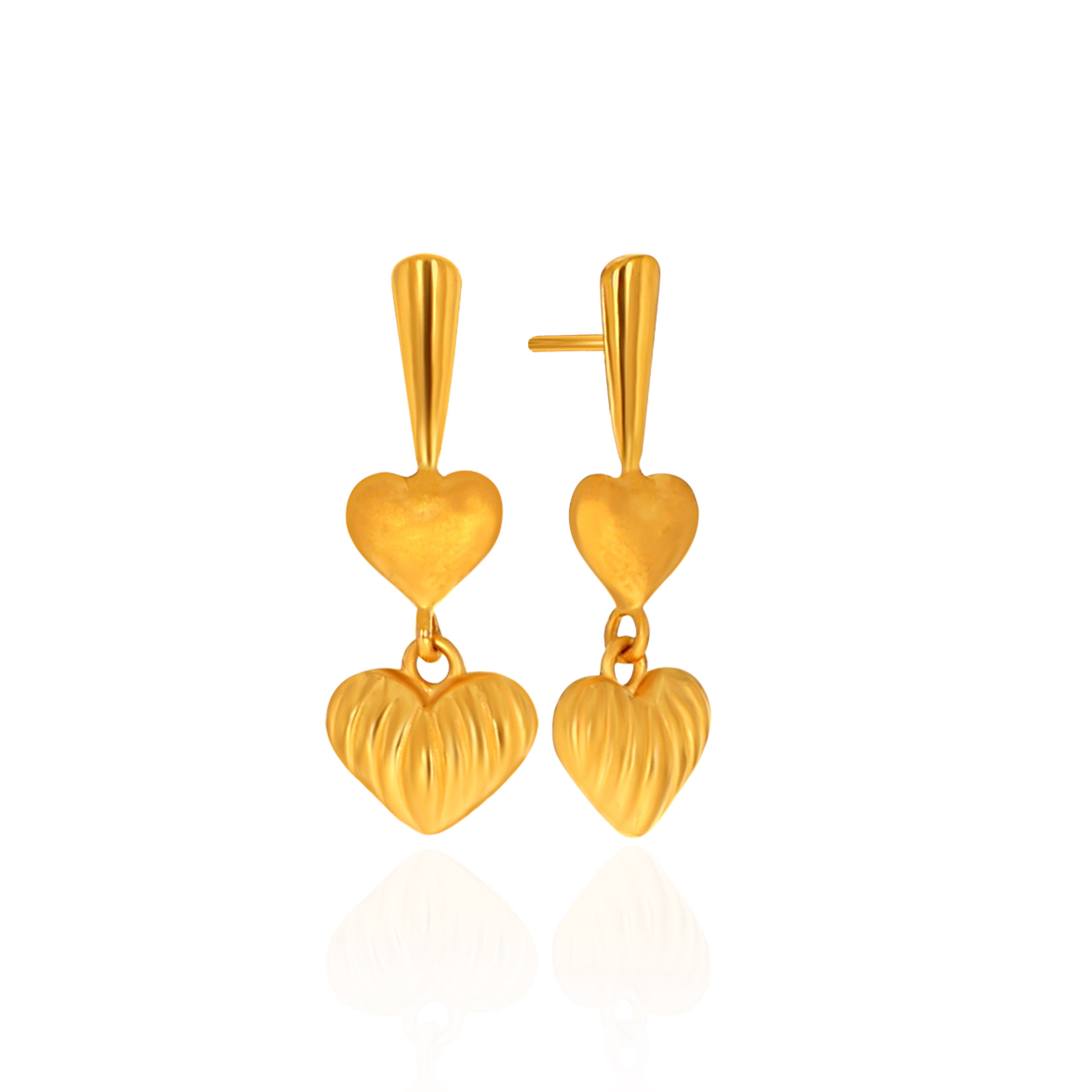Amora Dual Heart Gold Drop Earrings - Senco Gold and Diamonds