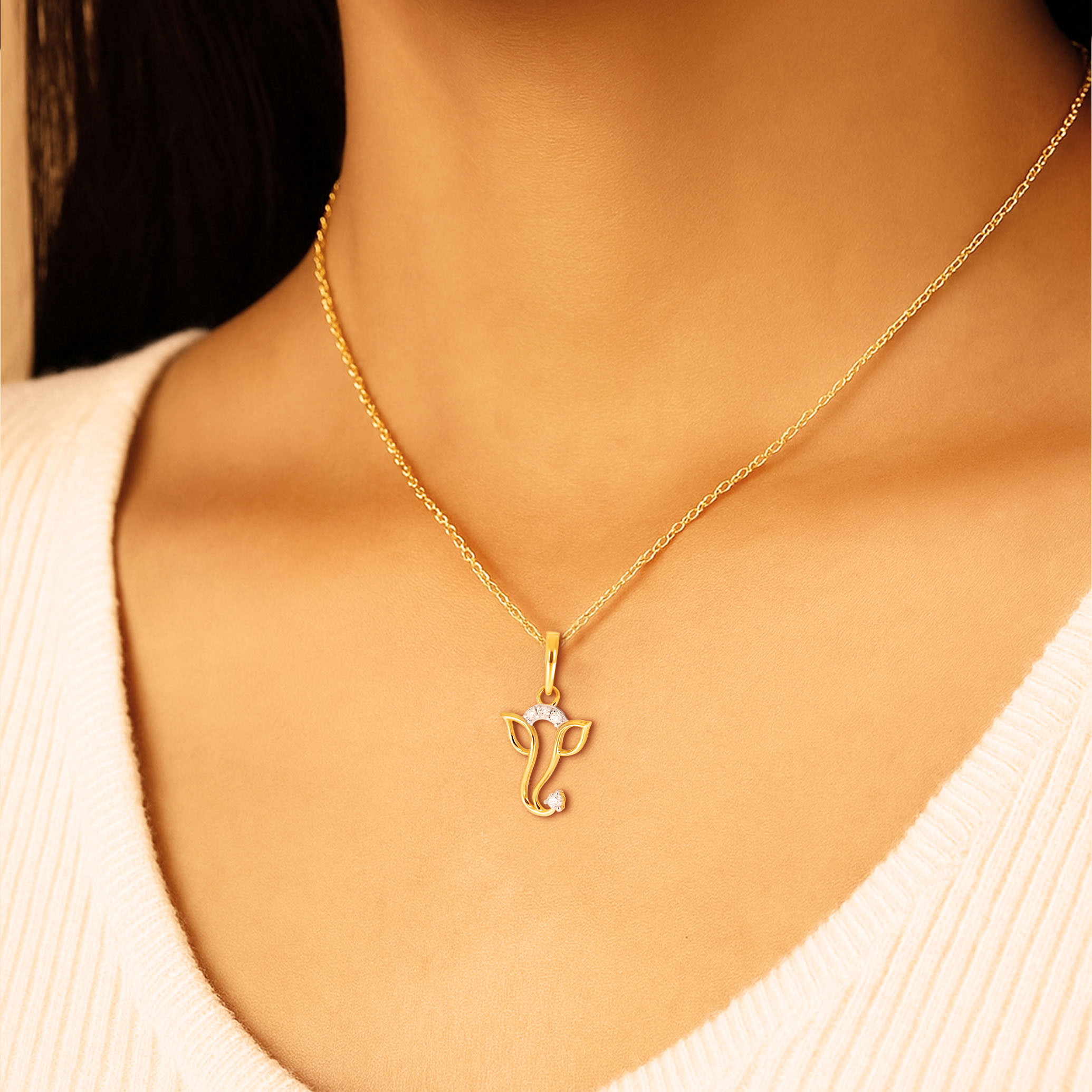 Divine Sparkle Ganesha Diamond Pendant - Senco Gold and Diamonds