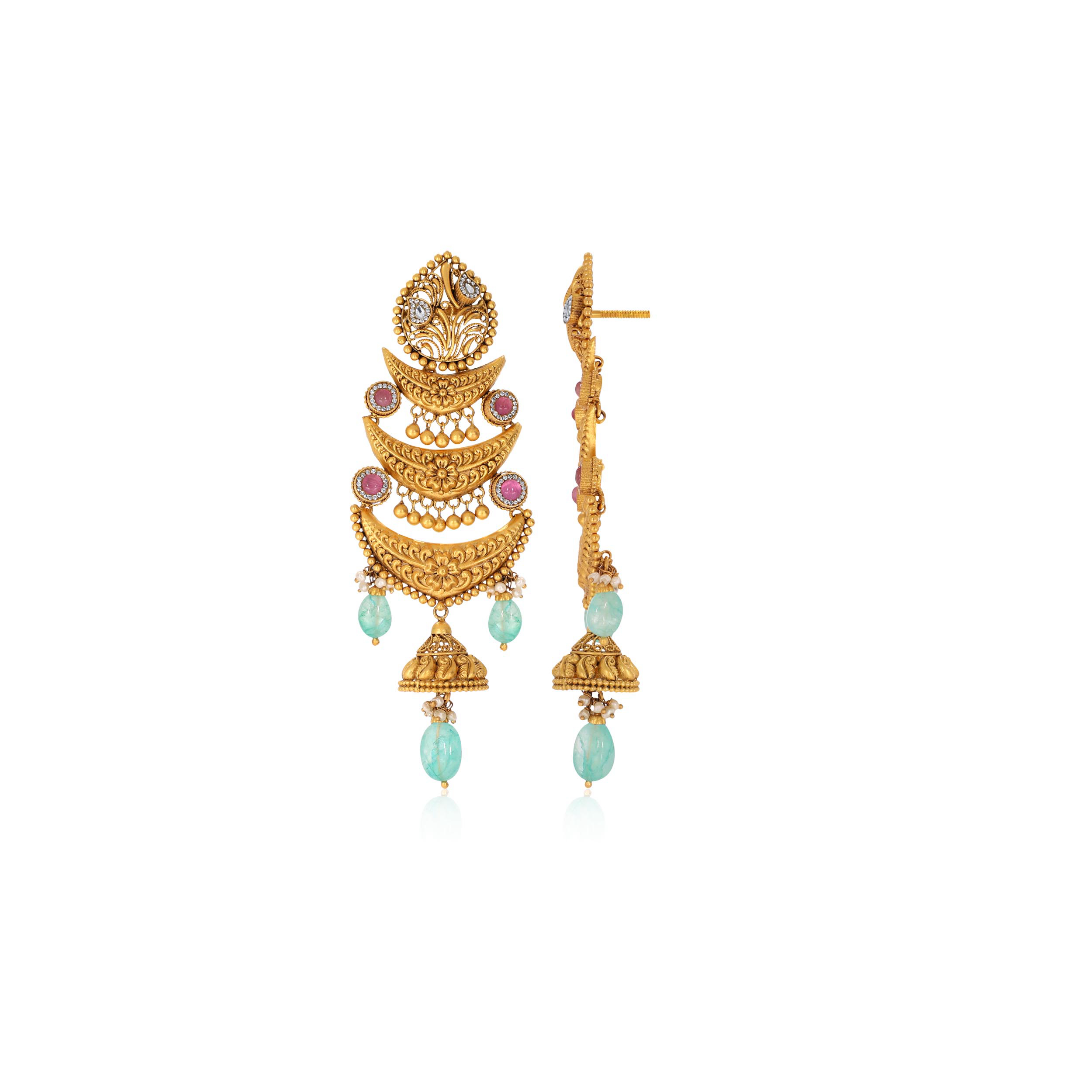 Majestic Trio Kundan Gold Danglers - Senco Gold and Diamonds