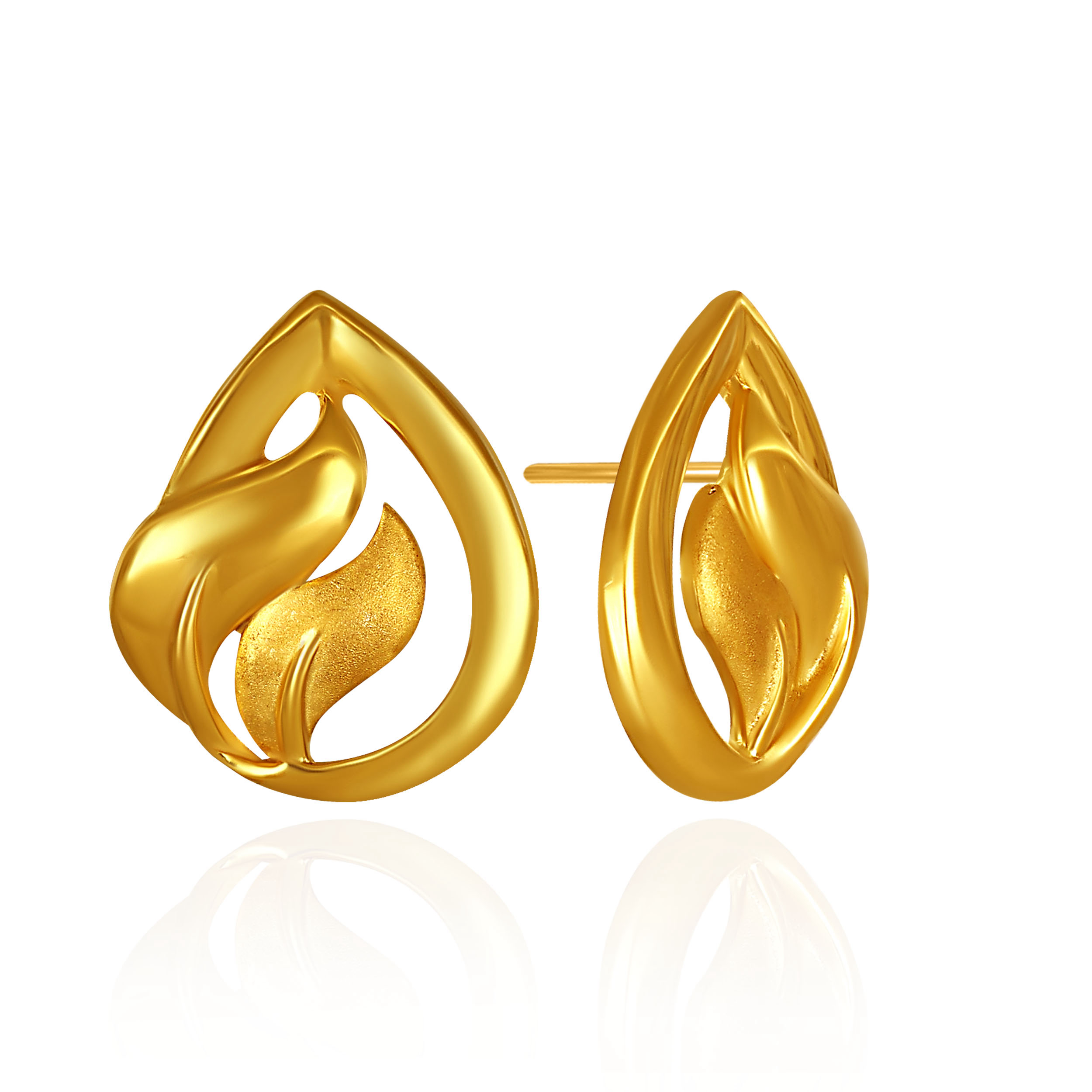 FlamePetal Teardrop Gold Studs - Senco Gold and Diamonds