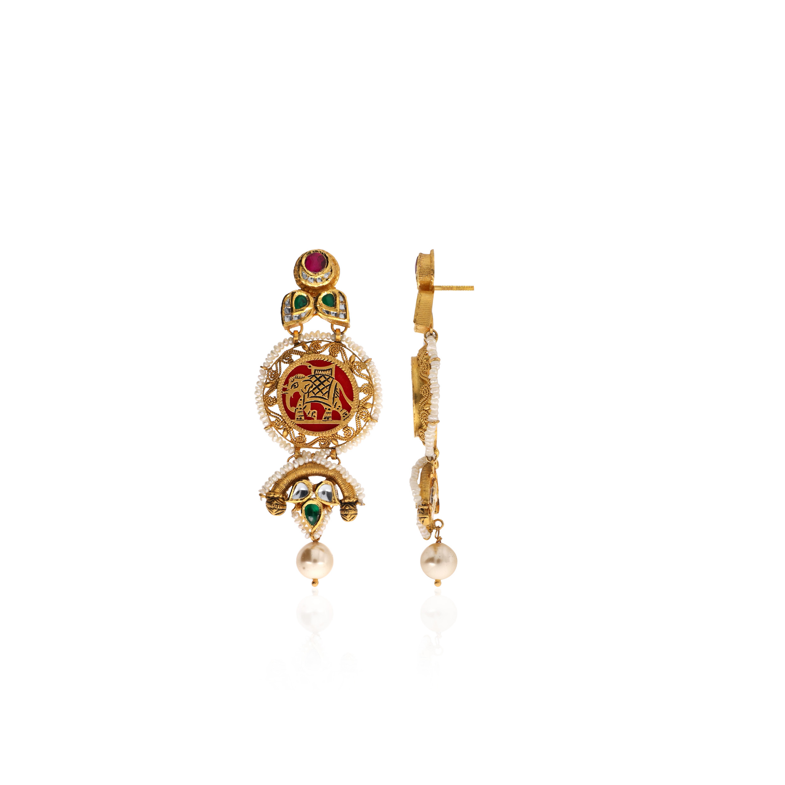 Vibrant Royalty Antique Gold Kundan Danglers - Senco Gold and Diamonds