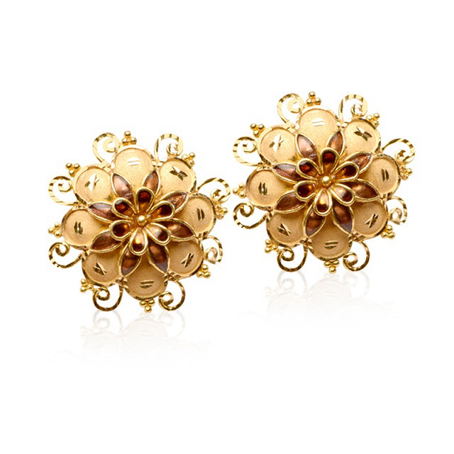 Floral Meenakari Gold Studs - Senco Gold and Diamonds