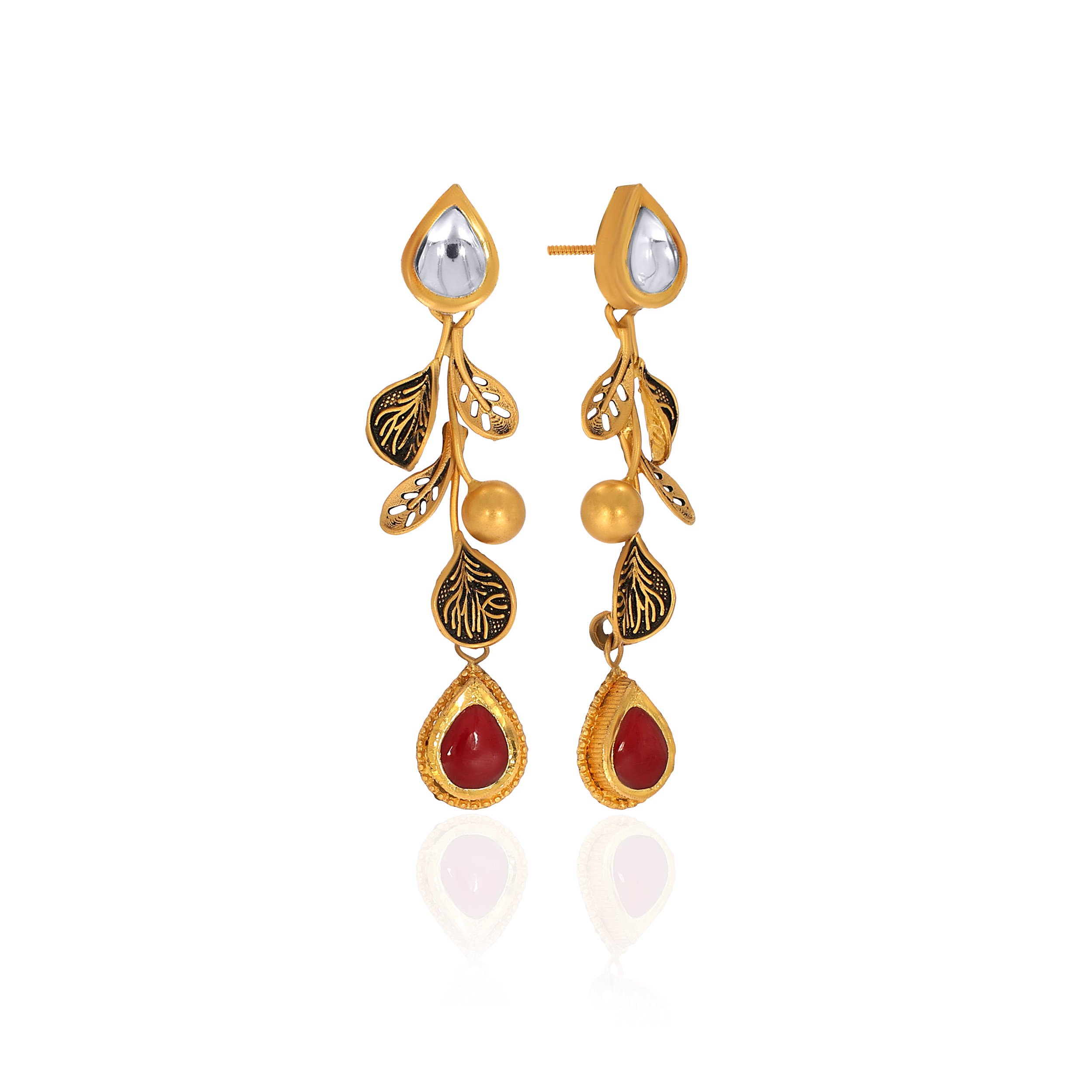 22K Yellow Gold Kundan Drop Earrings-GPNGP-D000670269 - Senco Gold and Diamonds