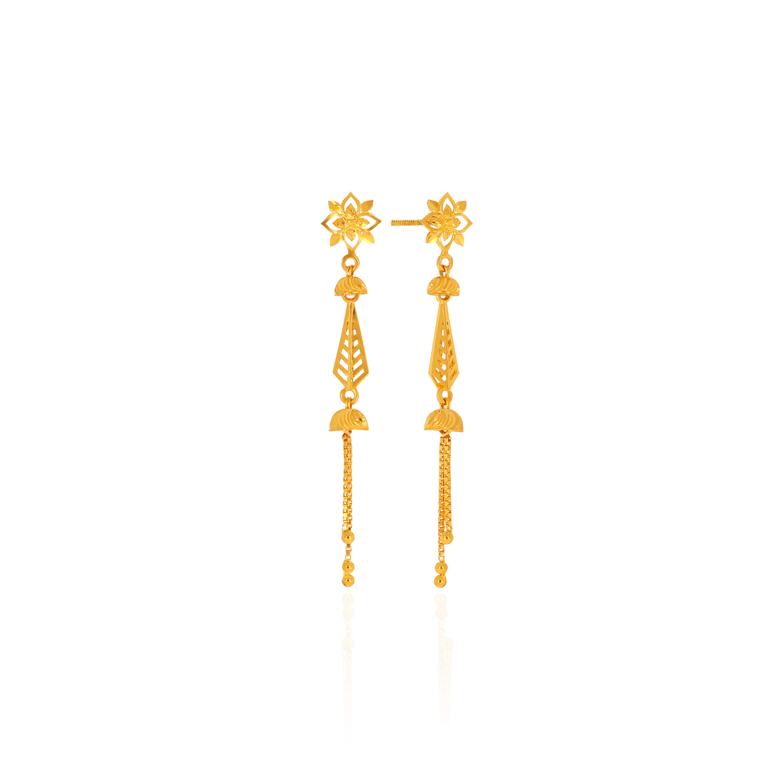 Floral Trail Gold Long Earrings - Senco Gold and Diamonds