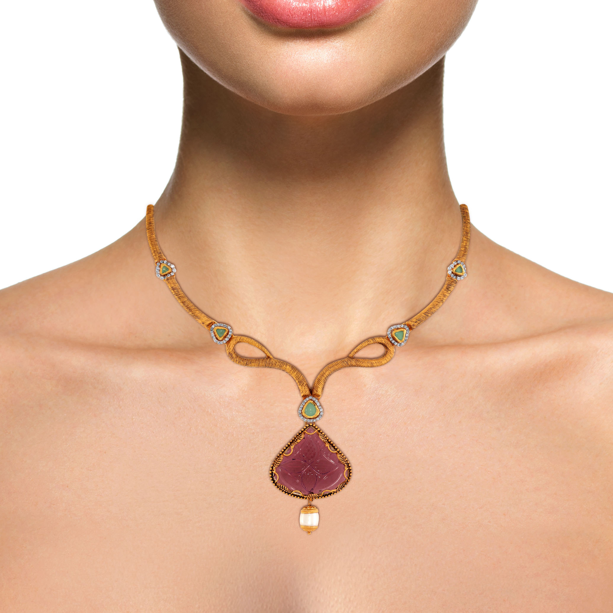 22K Yellow Gold Kundan Necklace-GN-D000788426 - Senco Gold and Diamonds