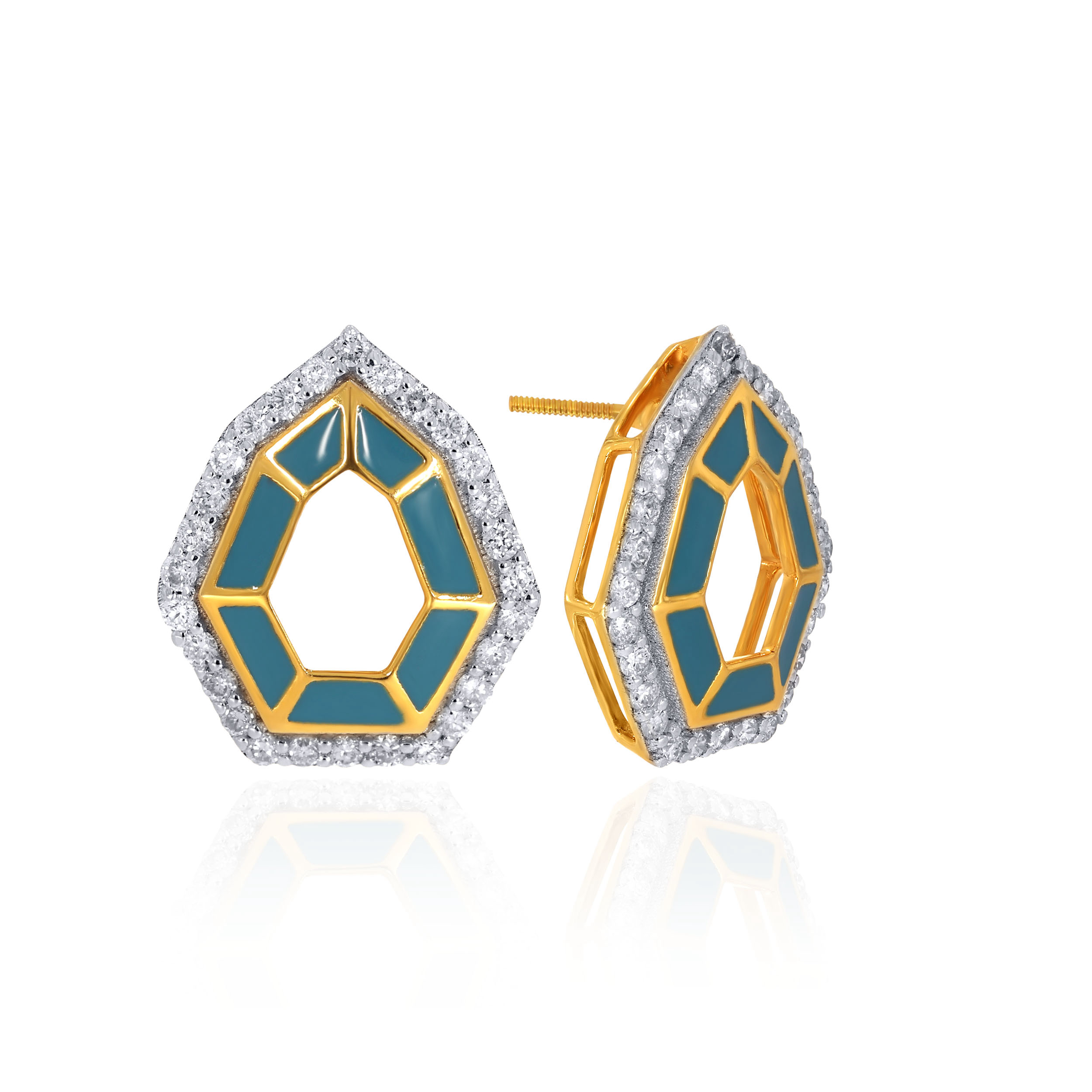Azure Halo Diamond Enamel Studs - Senco Gold and Diamonds