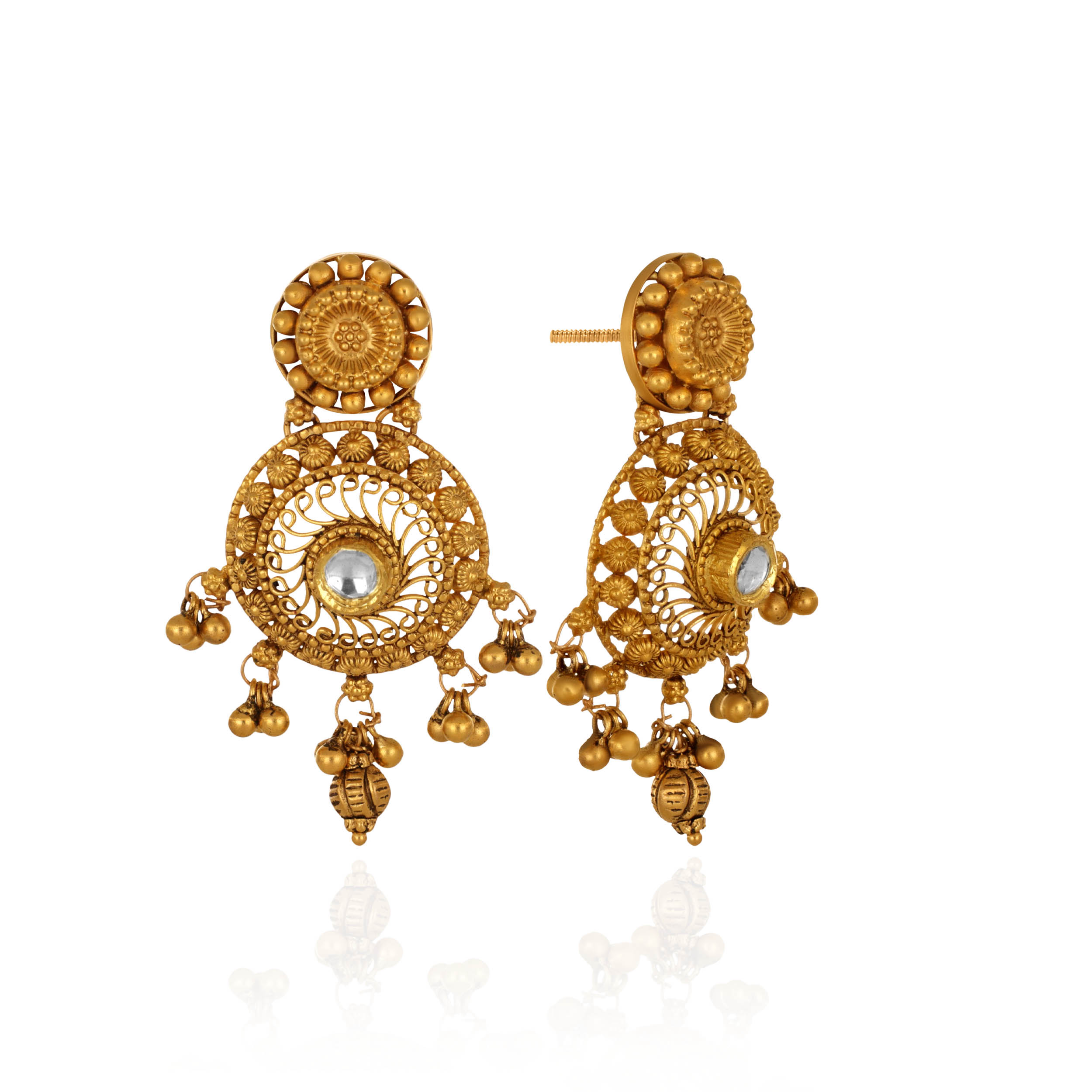 Regal Arc Kundan Gold Earrings - Senco Gold and Diamonds