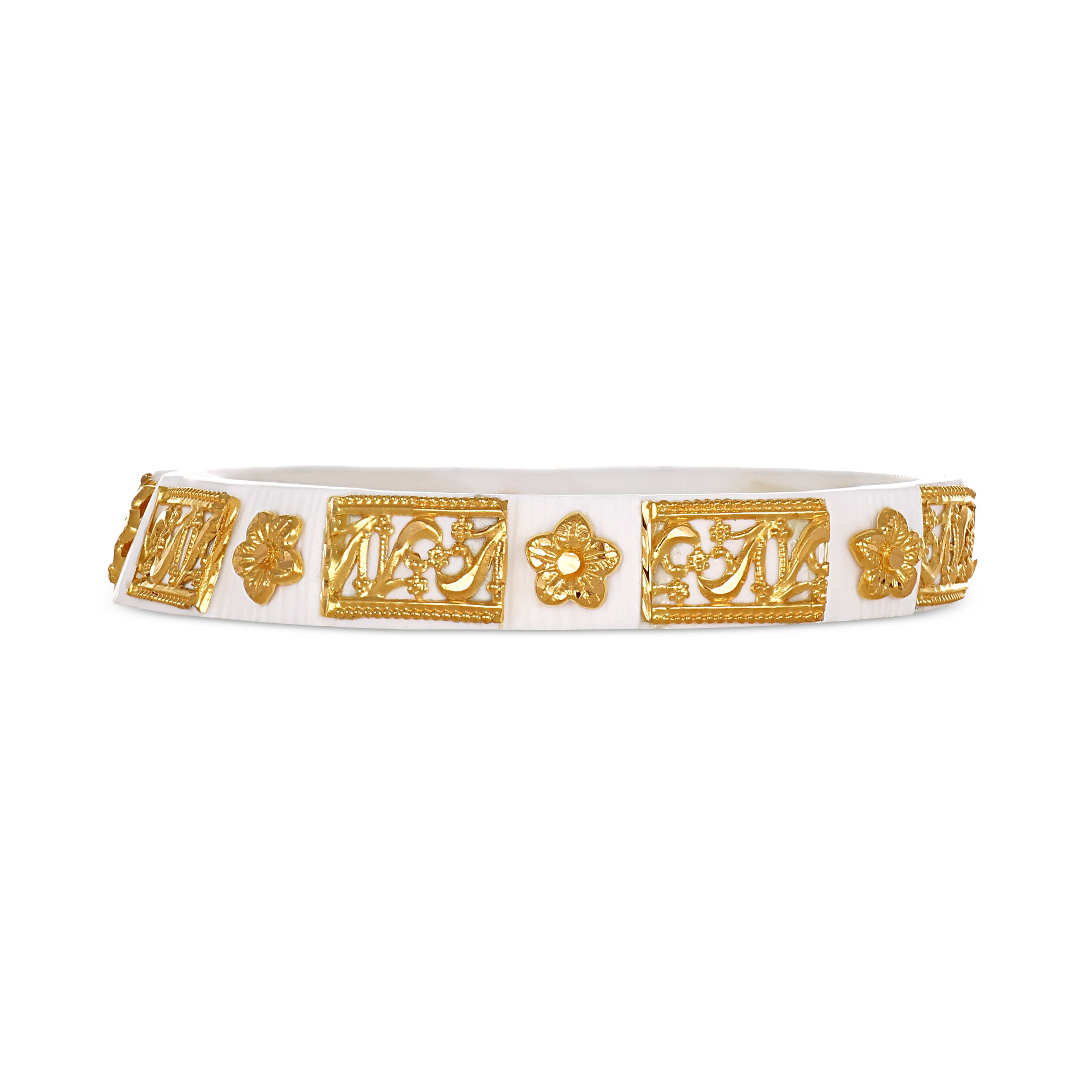 Classic White & Gold Sankha Bangle - Senco Gold and Diamonds