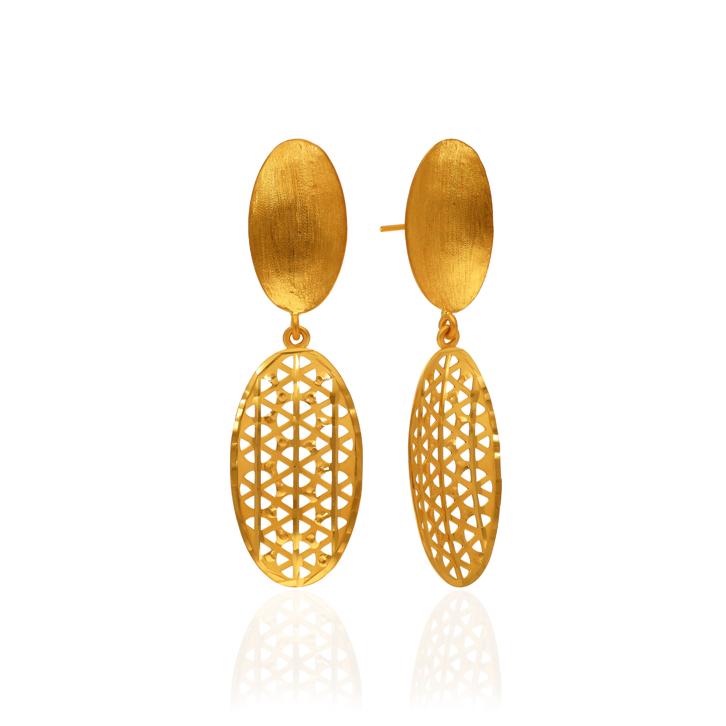 Sunlit Mesh Oval Gold Earrings - Senco Gold and Diamonds