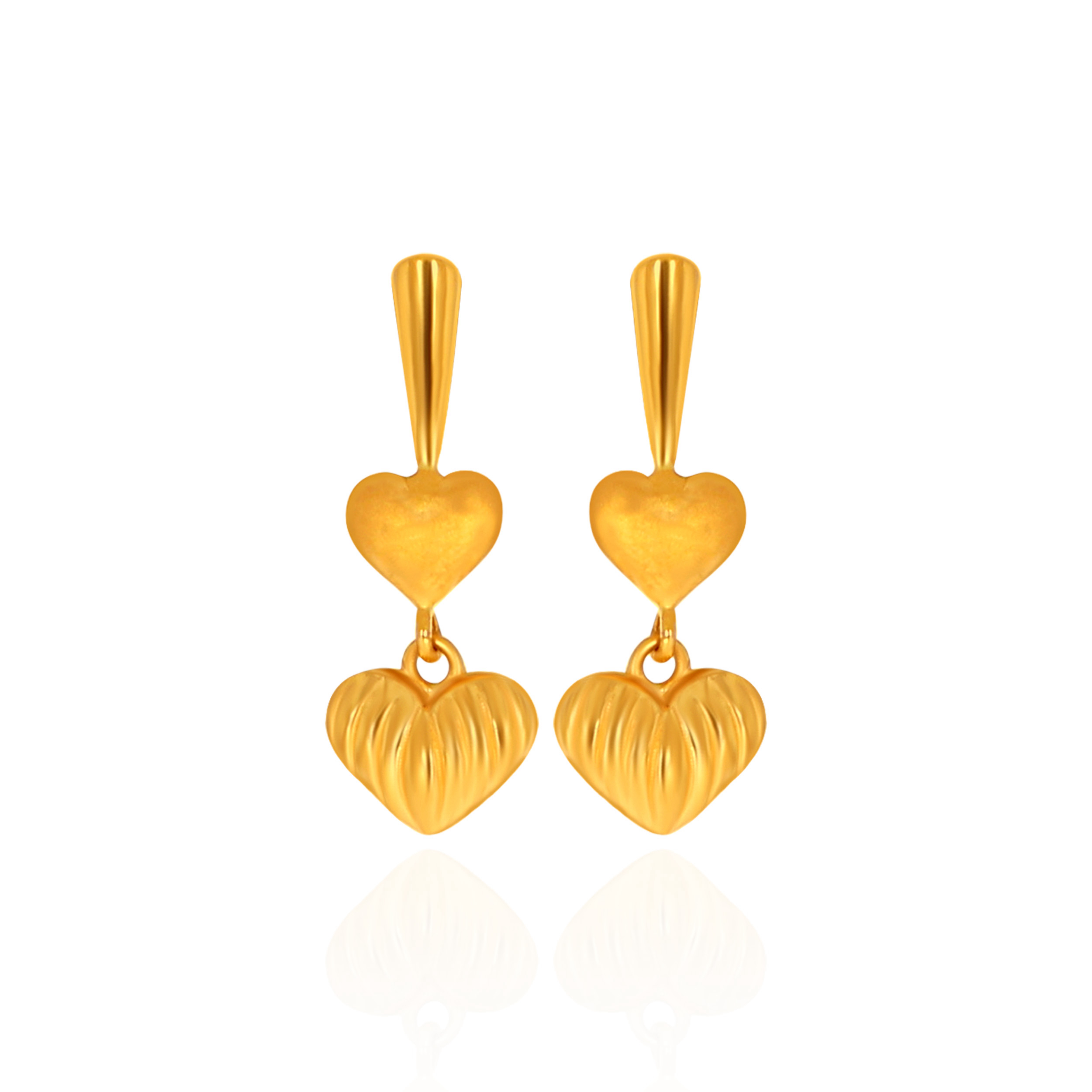 Amora Dual Heart Gold Drop Earrings - Senco Gold and Diamonds