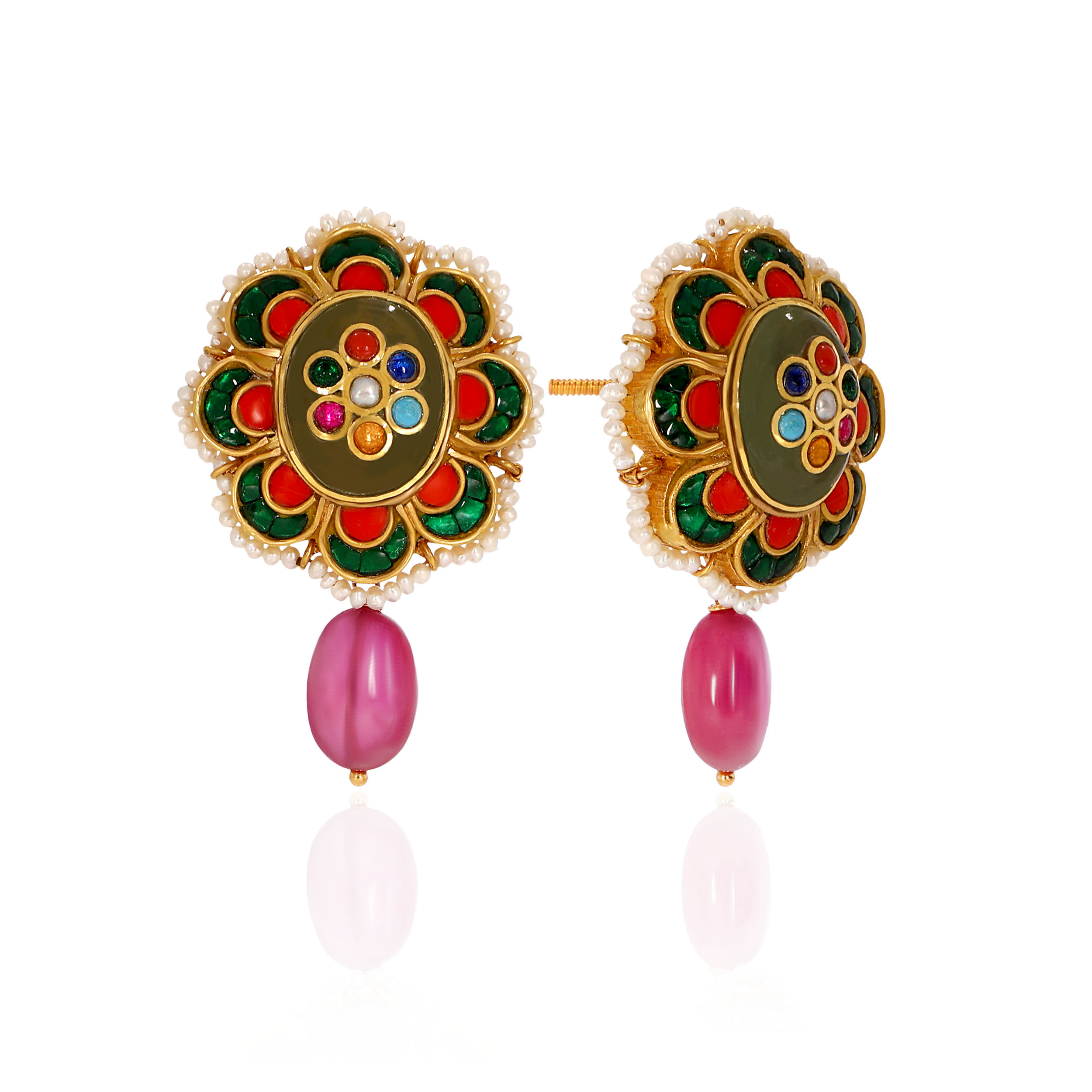 22K Yellow Gold Kundan Drop Earrings-GPGN-D000788463 - Senco Gold and Diamonds