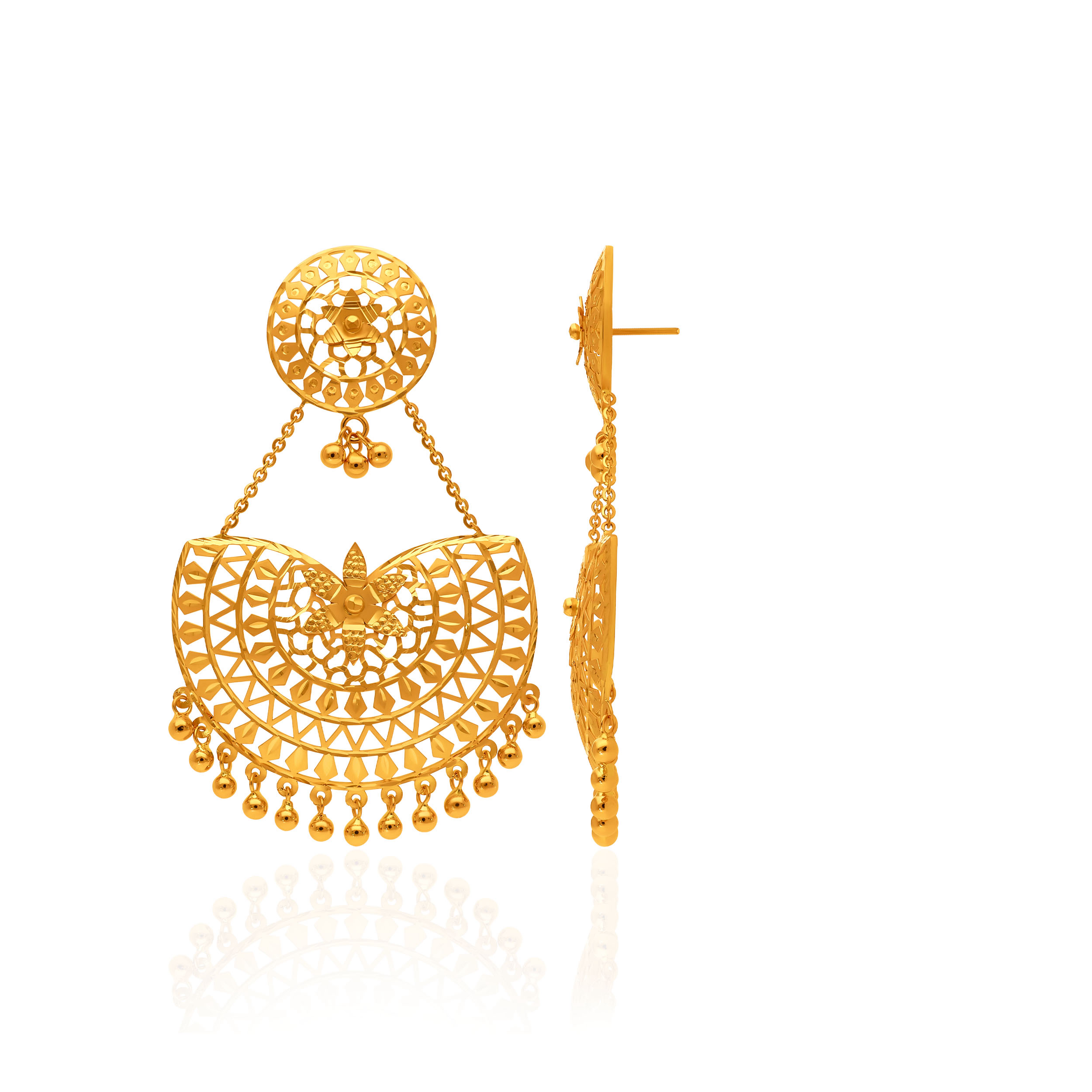 Stylised Floral Gold Chand Bali Earrings - Senco Gold and Diamonds
