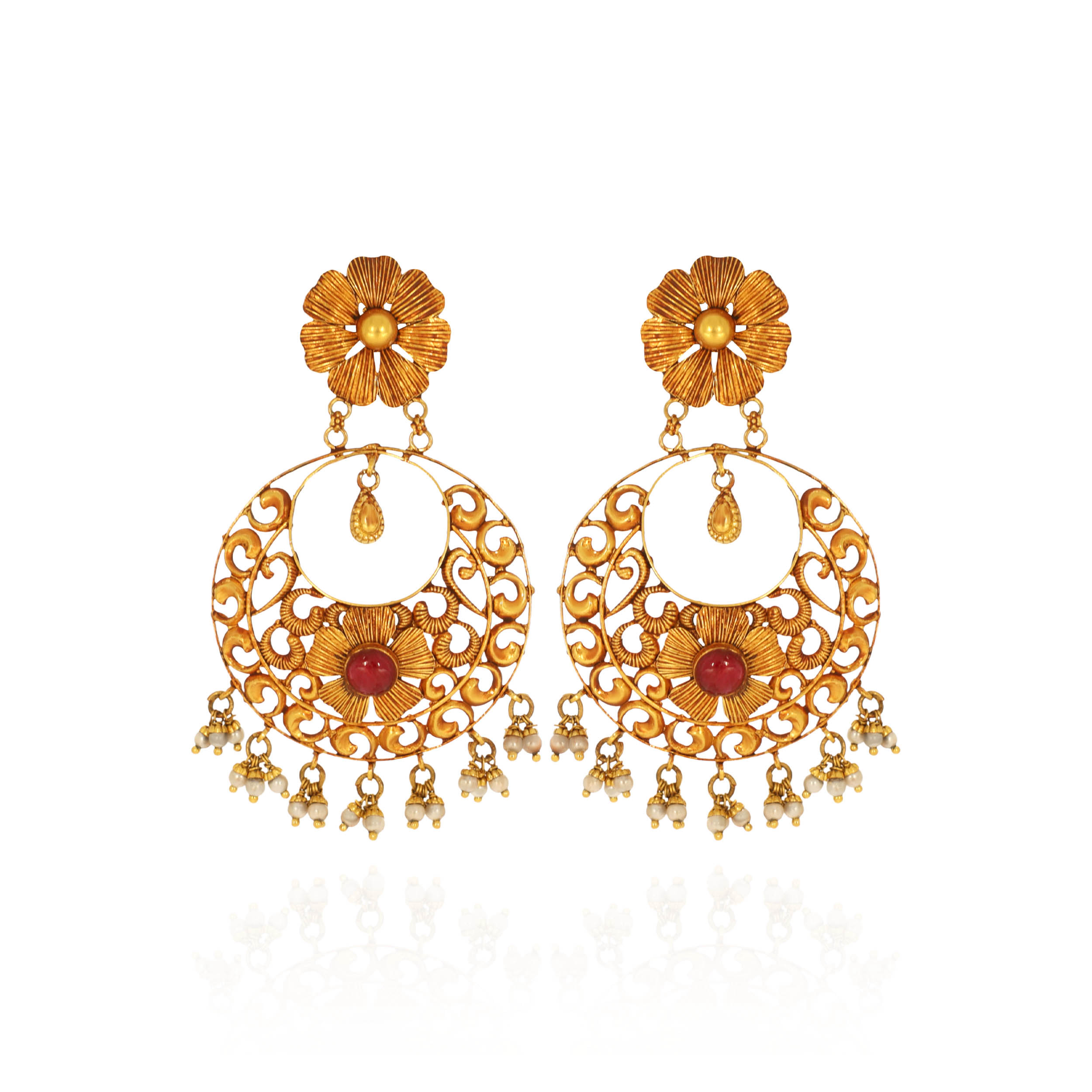 Imperial Blossom Gold Chandbalis - Senco Gold and Diamonds