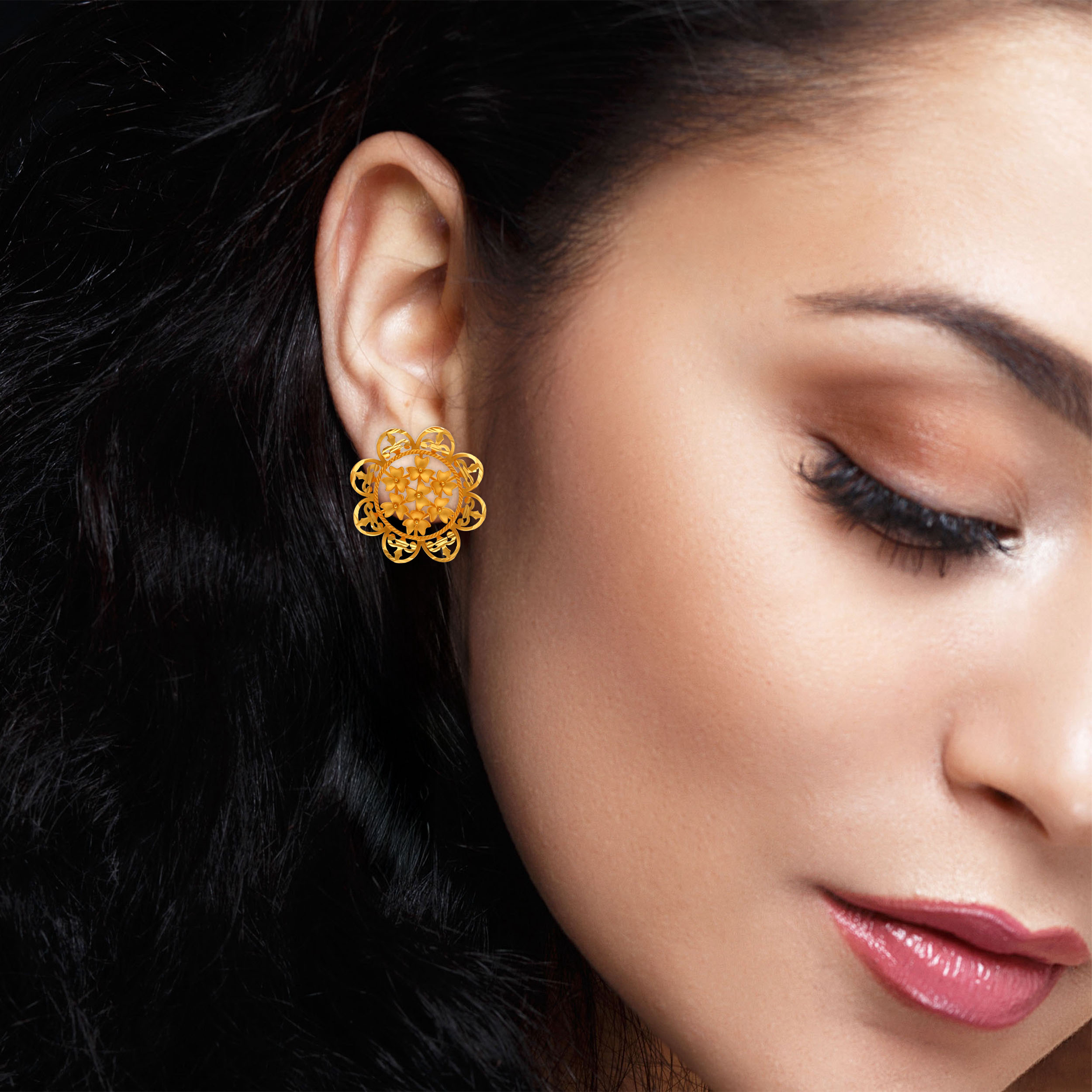 Blossom Aura Gold Studs - Senco Gold and Diamonds