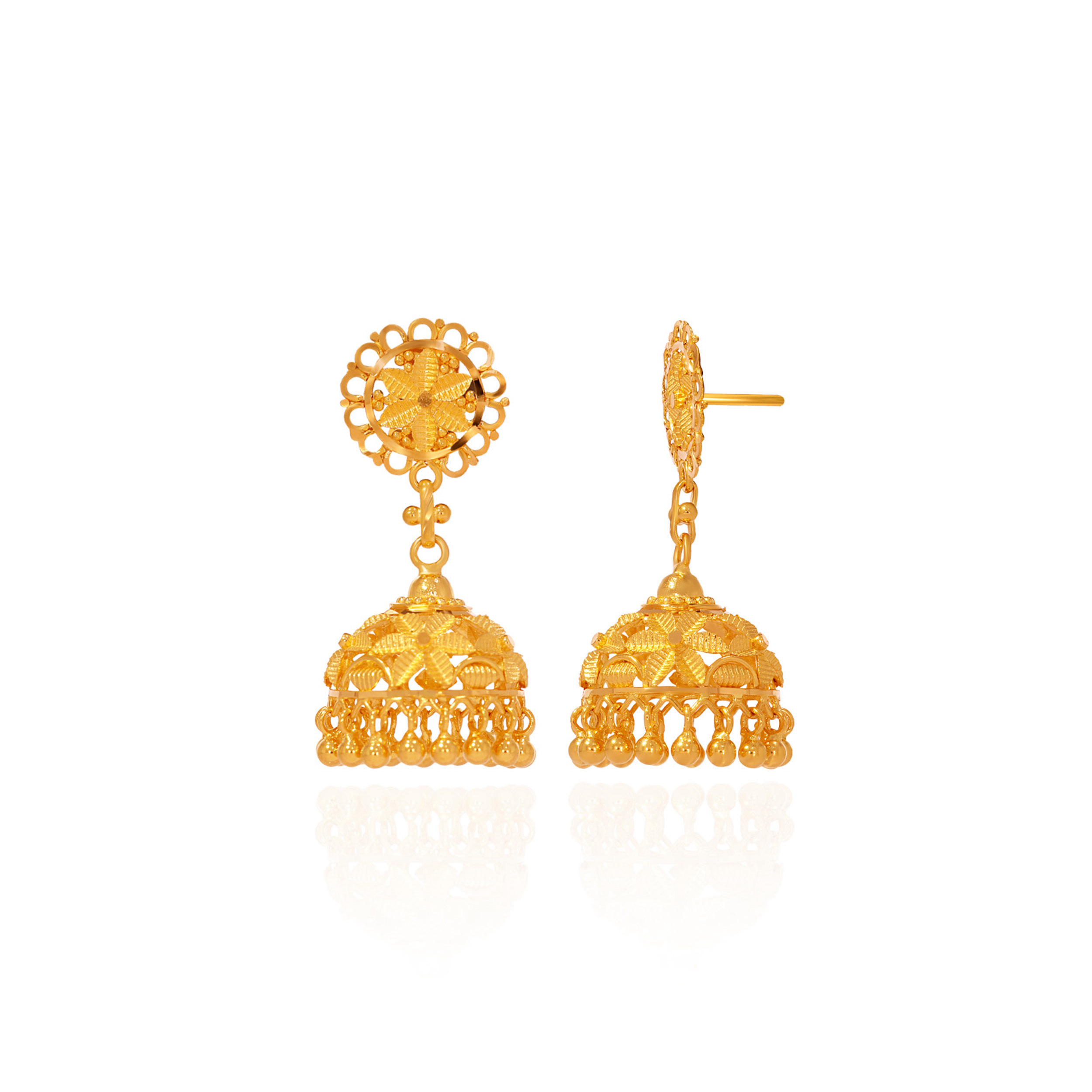 Classic Ethnic Gold Jhumka Earrings - Senco Gold and Diamonds