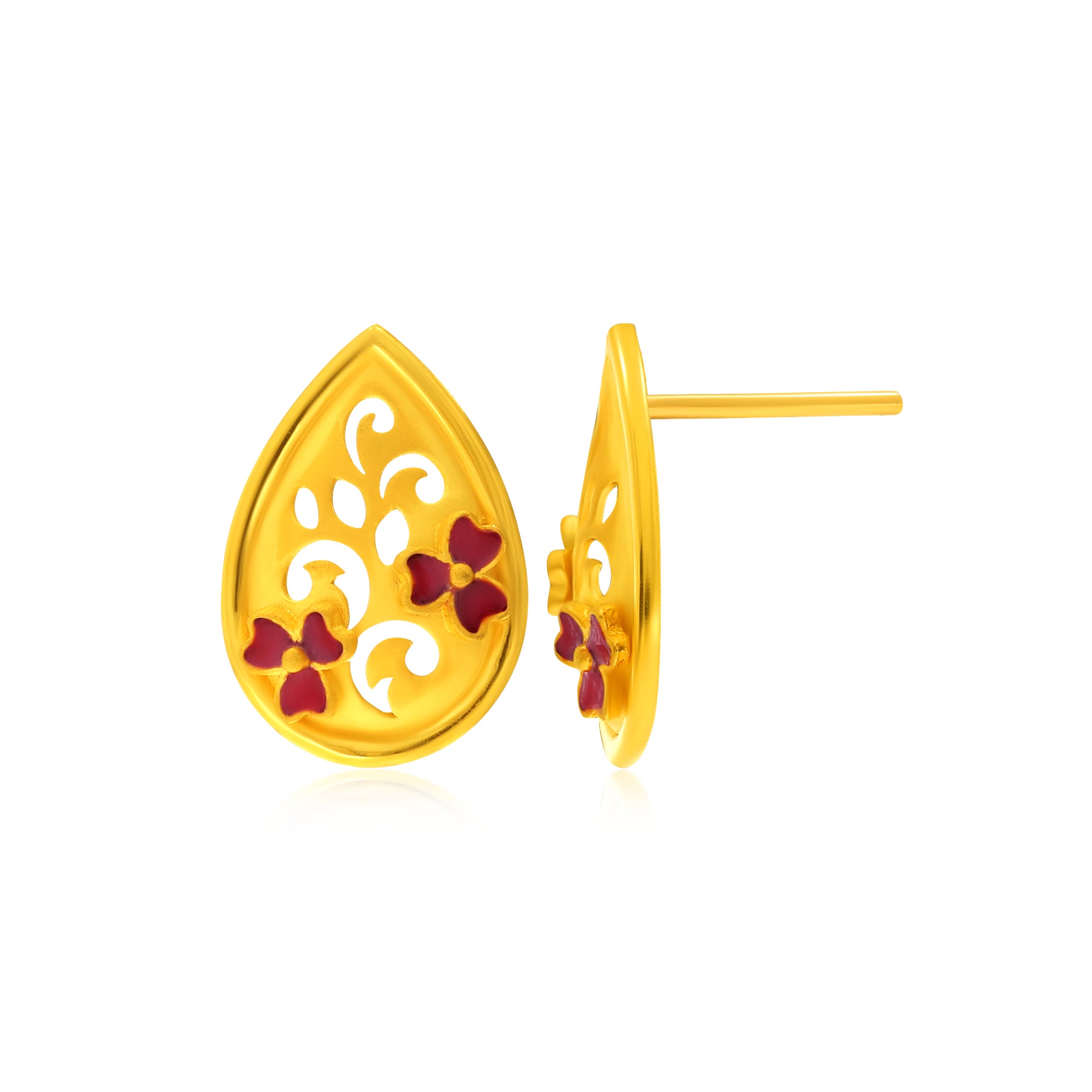 Floral Droplet Gold Studs - Senco Gold and Diamonds