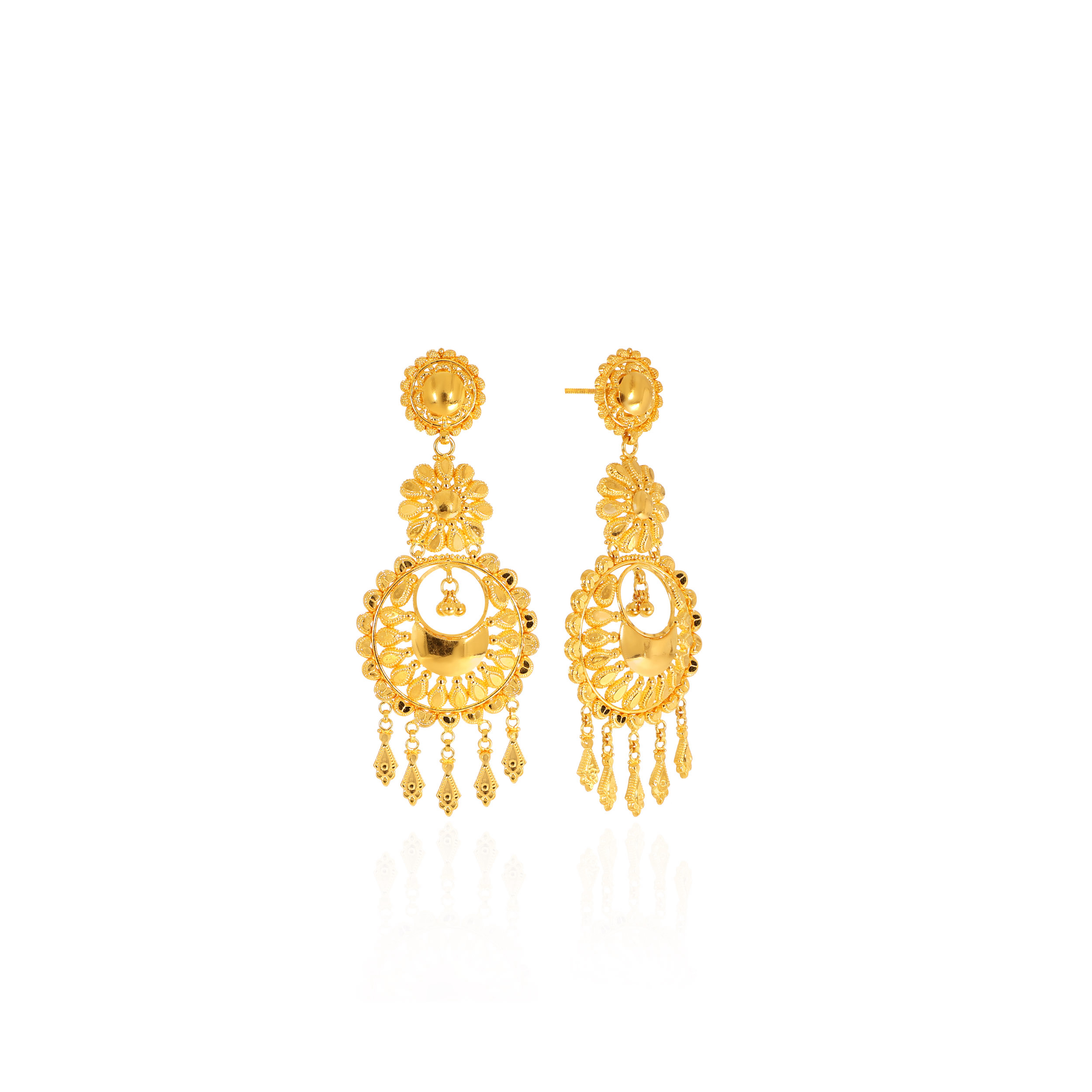 Floral Embrace Gold Chandbali Earrings - Senco Gold and Diamonds