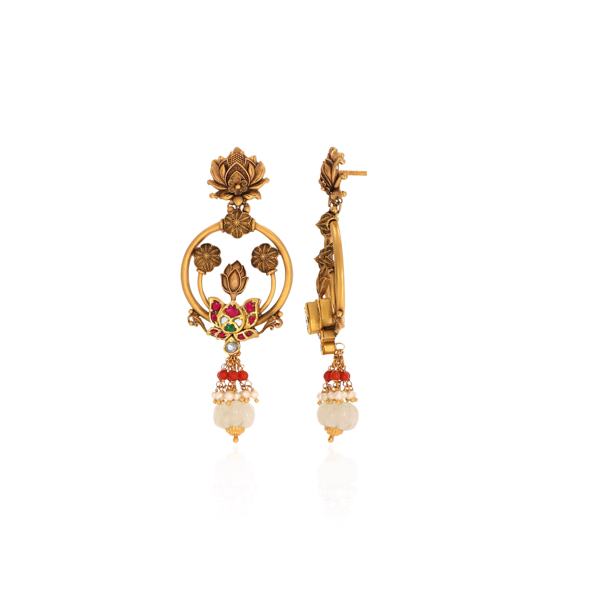 22K Yellow Gold Kundan Earrings-GPGN-D000788486 - Senco Gold and Diamonds