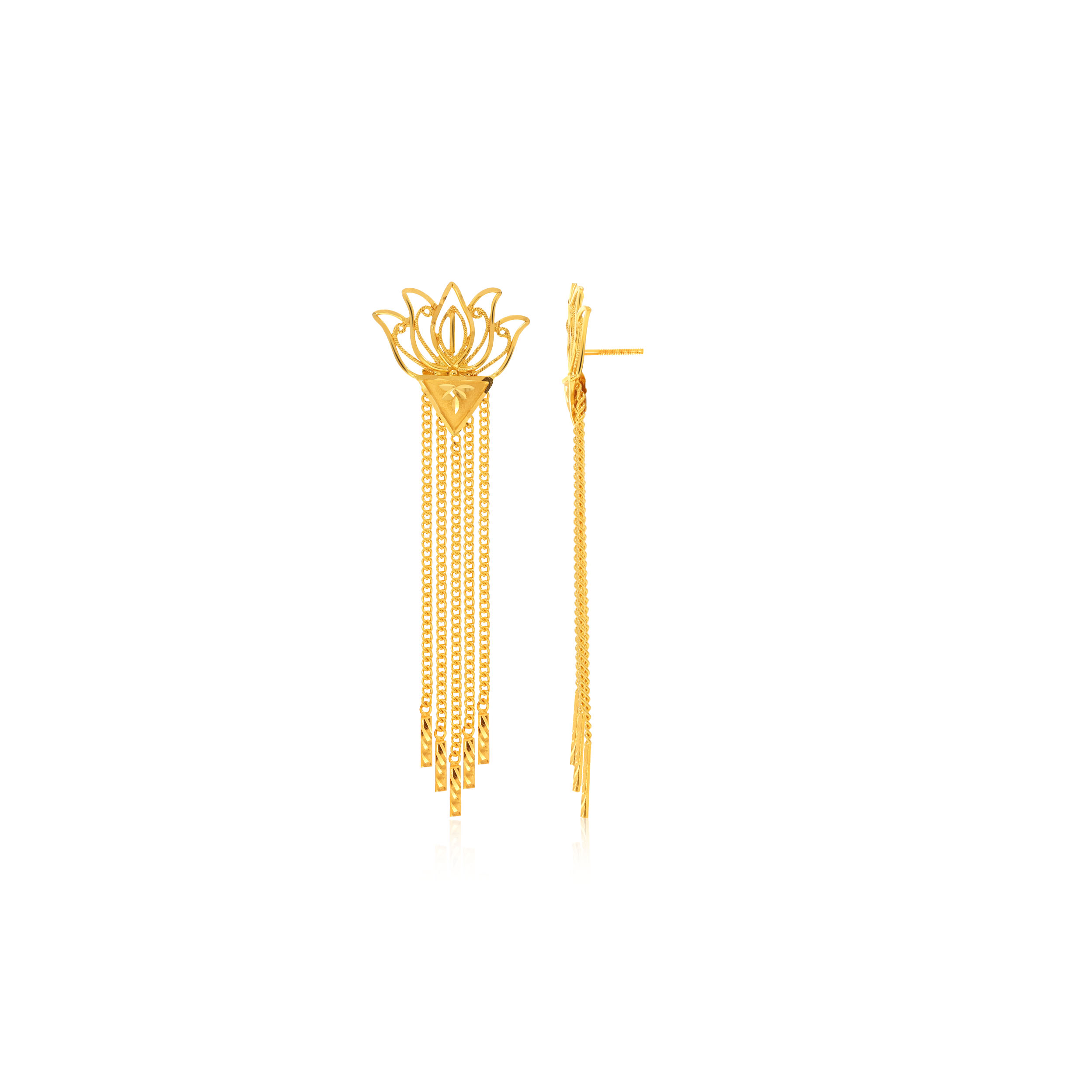Floral Serenity Gold Long Earrings - Senco Gold and Diamonds