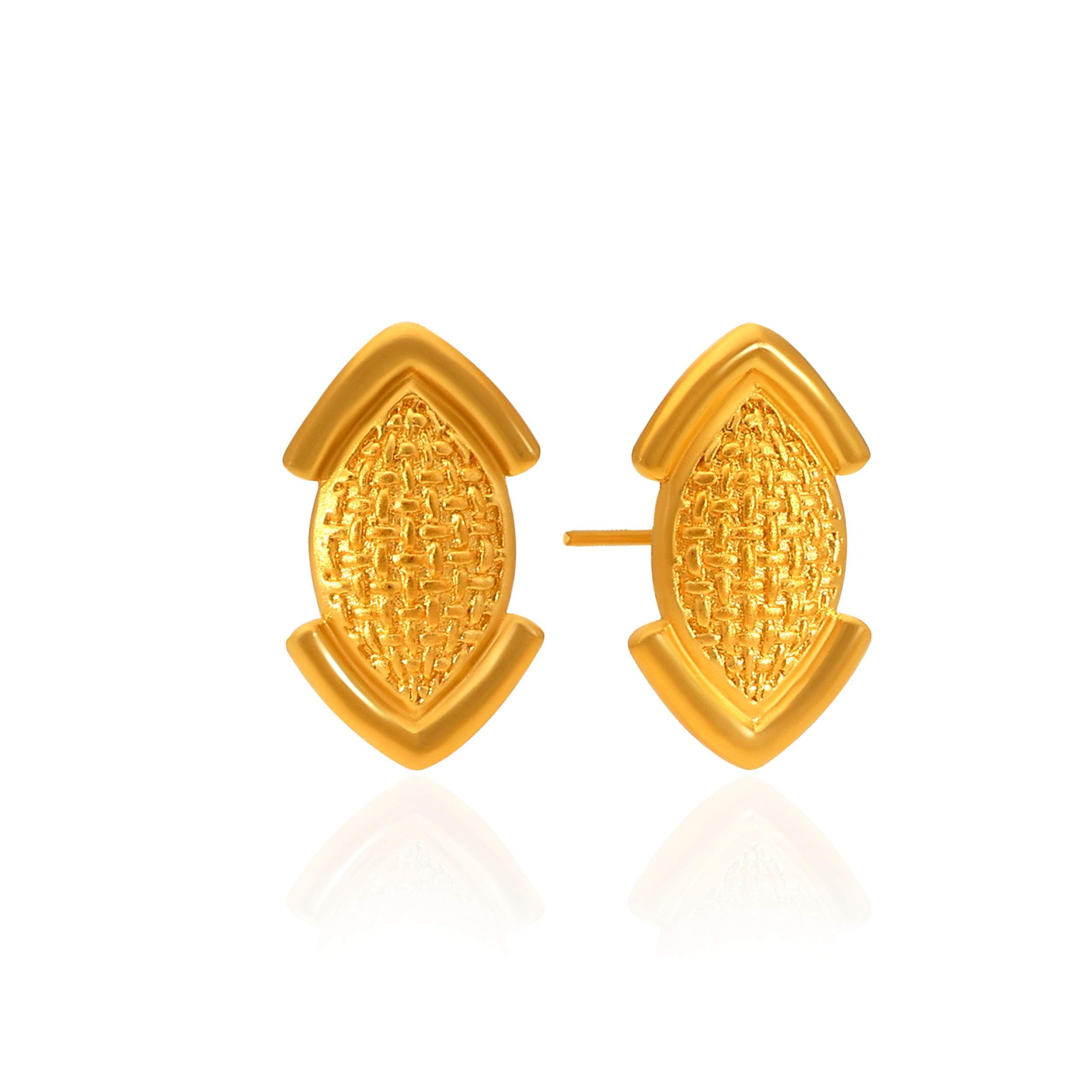 Sleek Cross-Hatch Gold Studs - Senco Gold and Diamonds