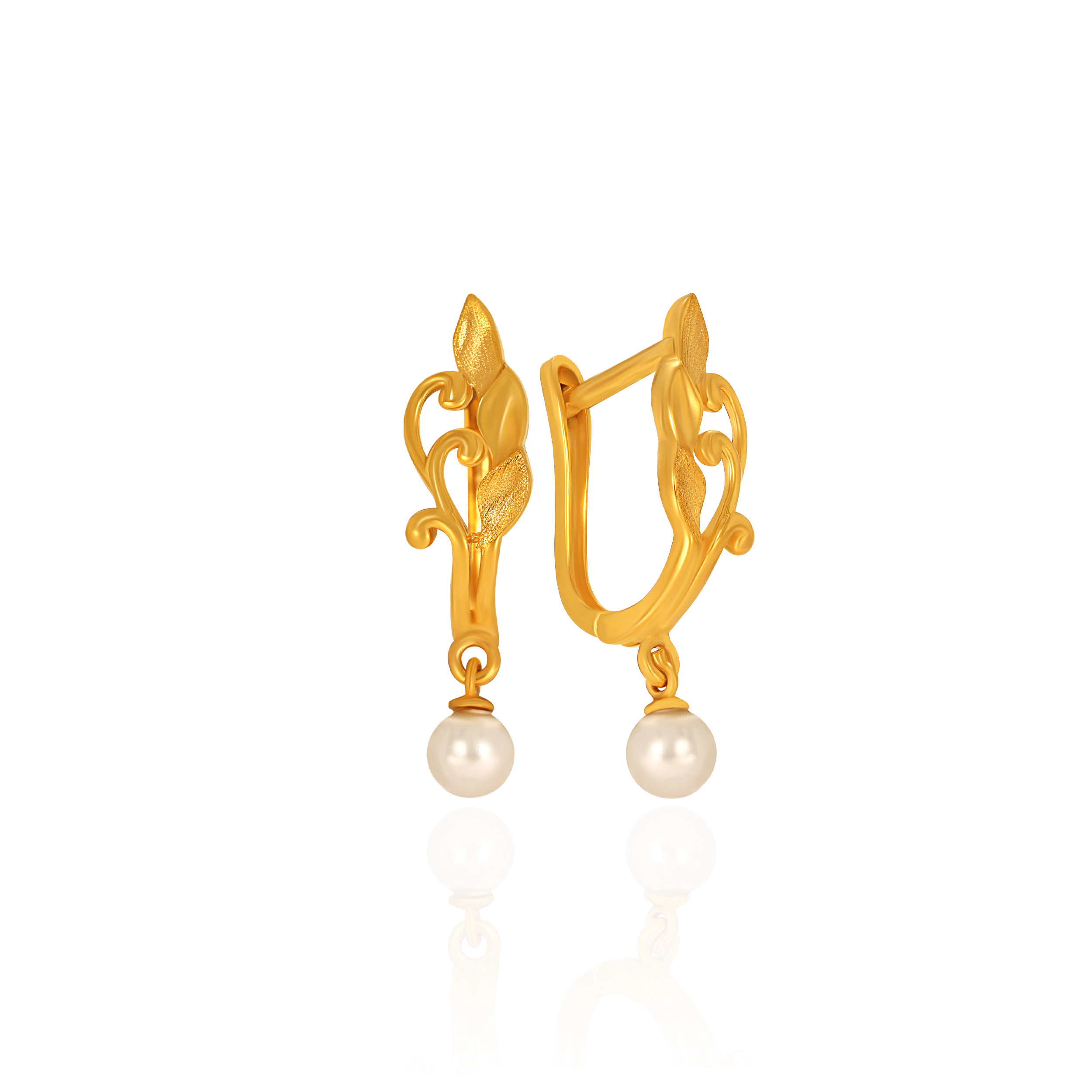 Graceful Pearl Gold Hoop Earrings - Senco Gold and Diamonds