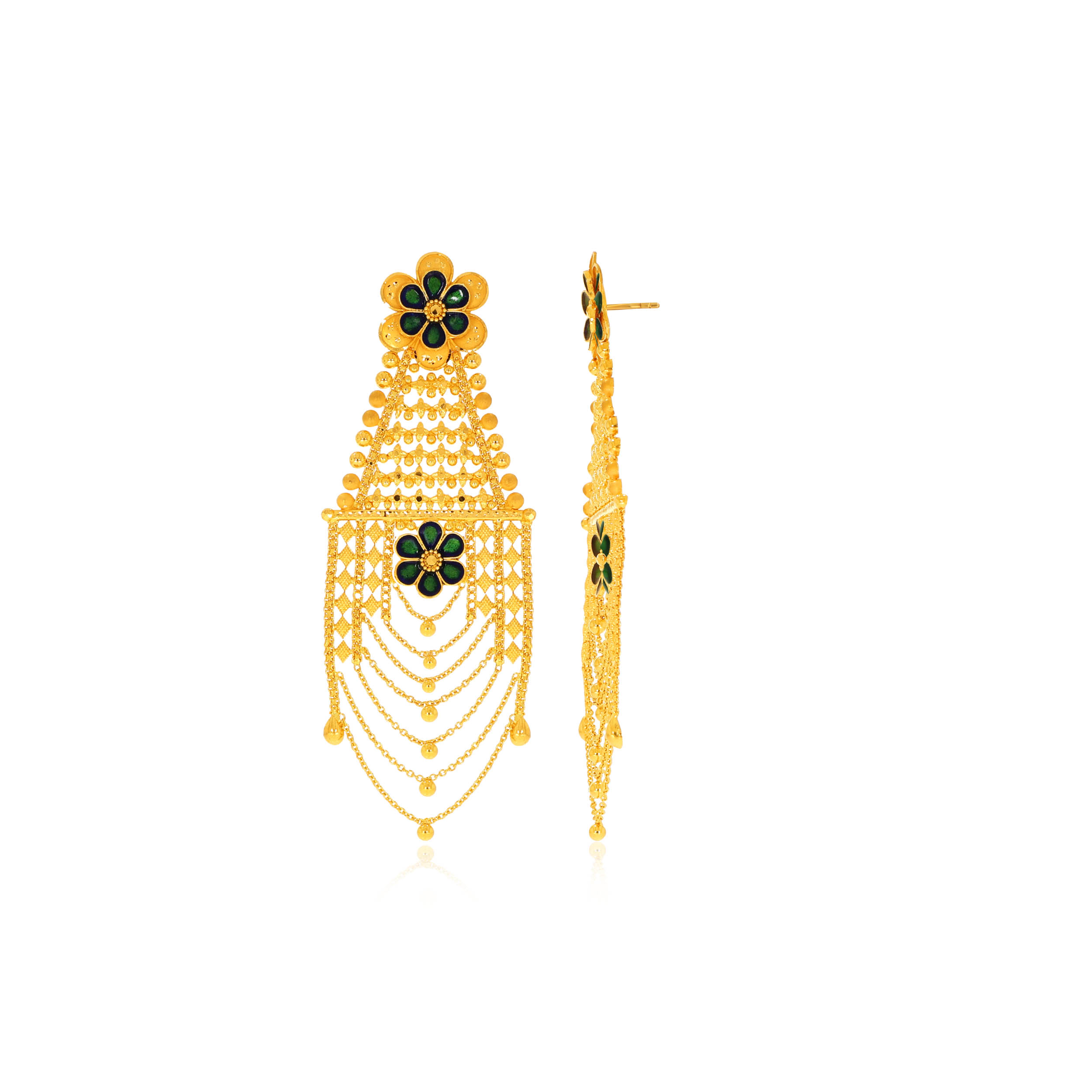 Floral Splendour Gold Danglers - Senco Gold and Diamonds